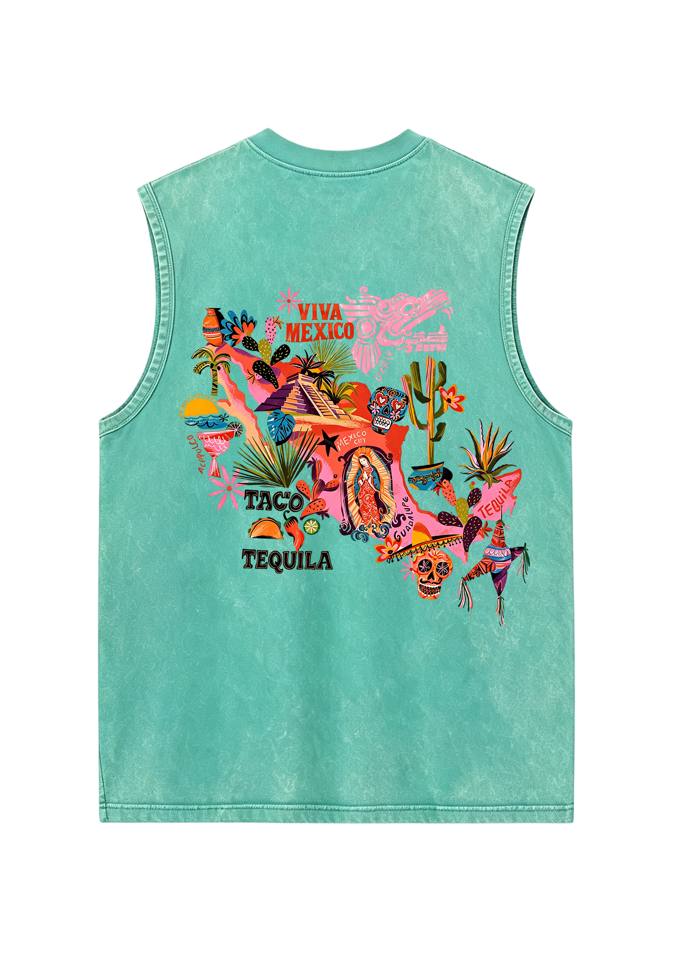 Viva Mexico Colorful Cultural Map Washed Tank