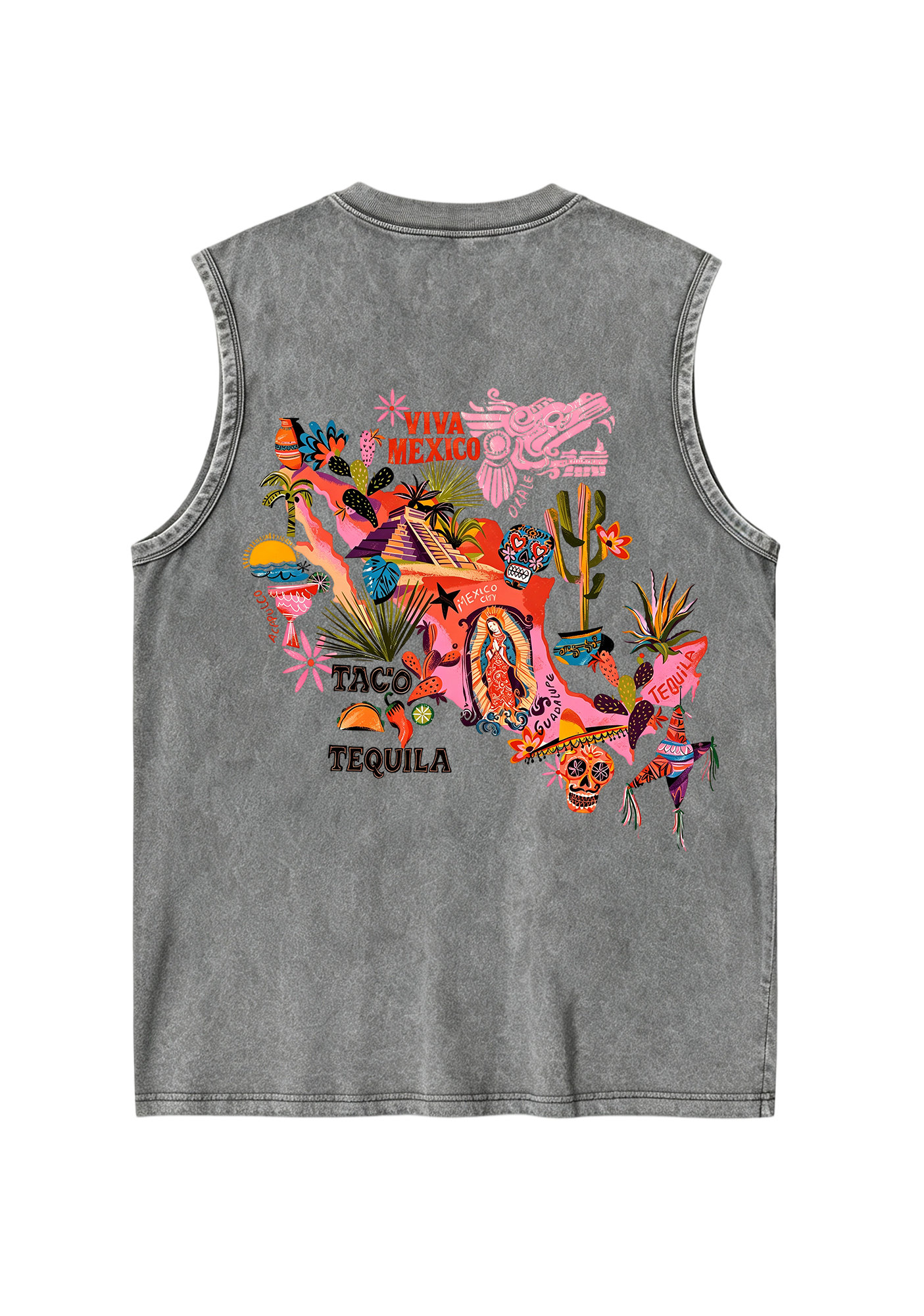 Viva Mexico Colorful Cultural Map Washed Tank