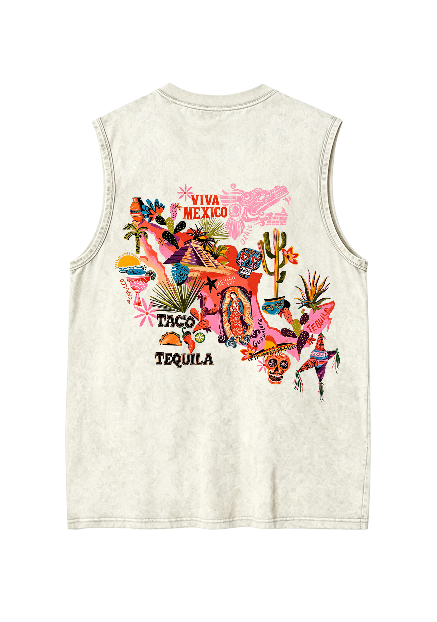 Viva Mexico Colorful Cultural Map Washed Tank