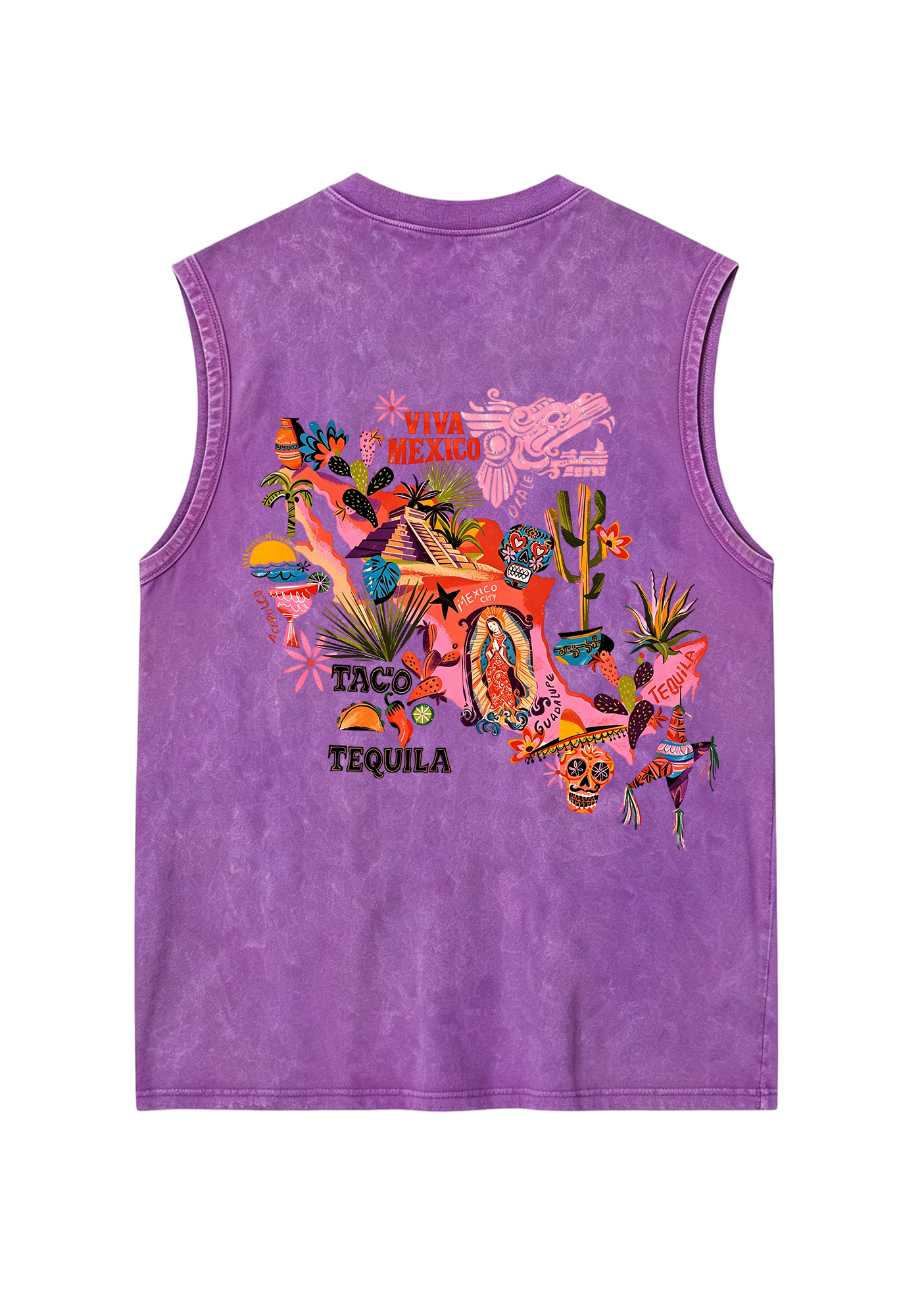 Viva Mexico Colorful Cultural Map Washed Tank