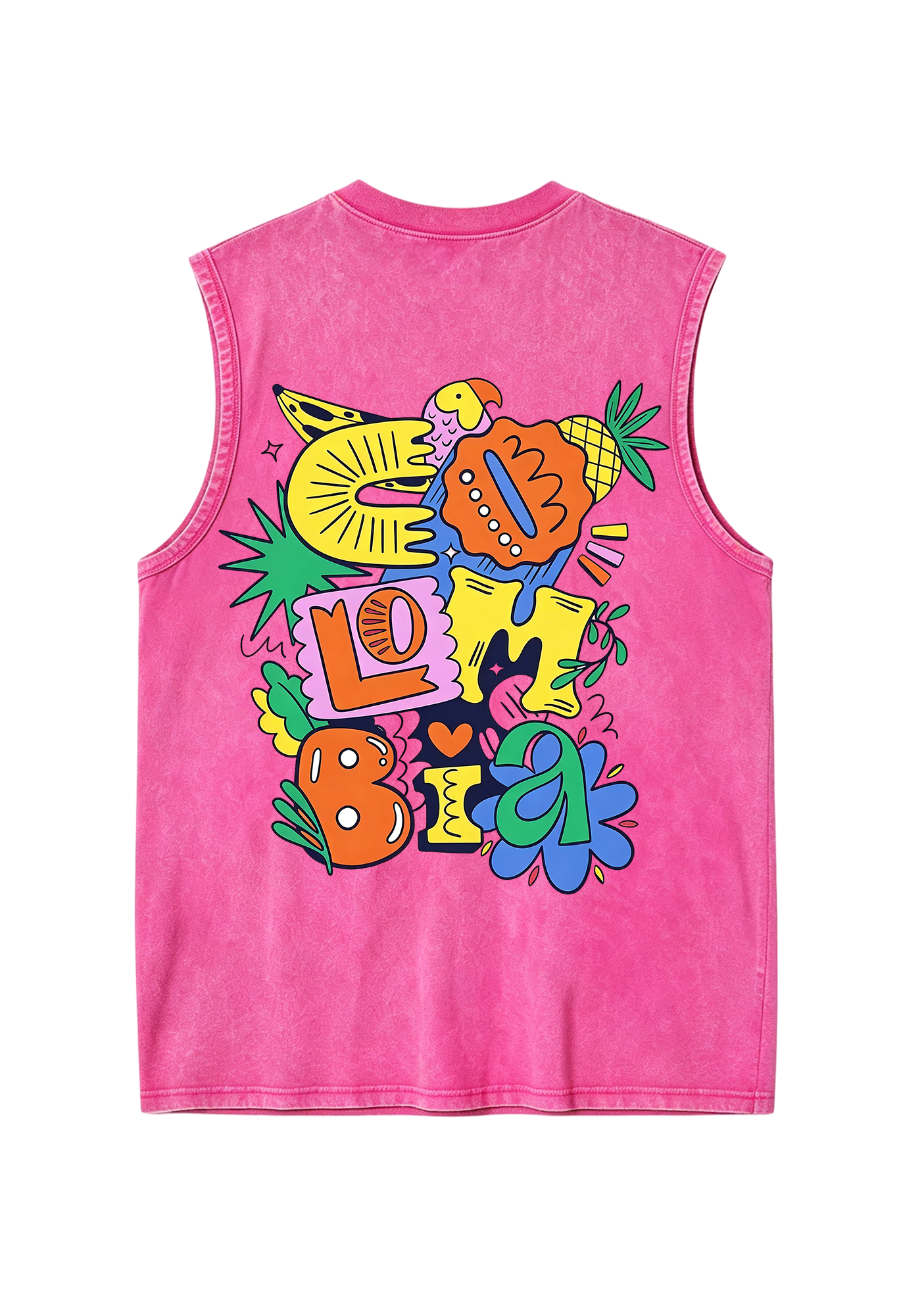 Cartoon Graffiti Colombia Bubble Letter Washed Tank
