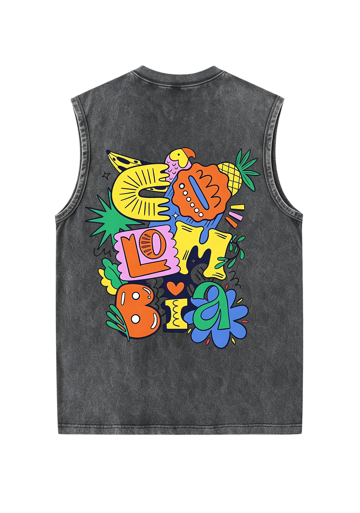 Cartoon Graffiti Colombia Bubble Letter Washed Tank