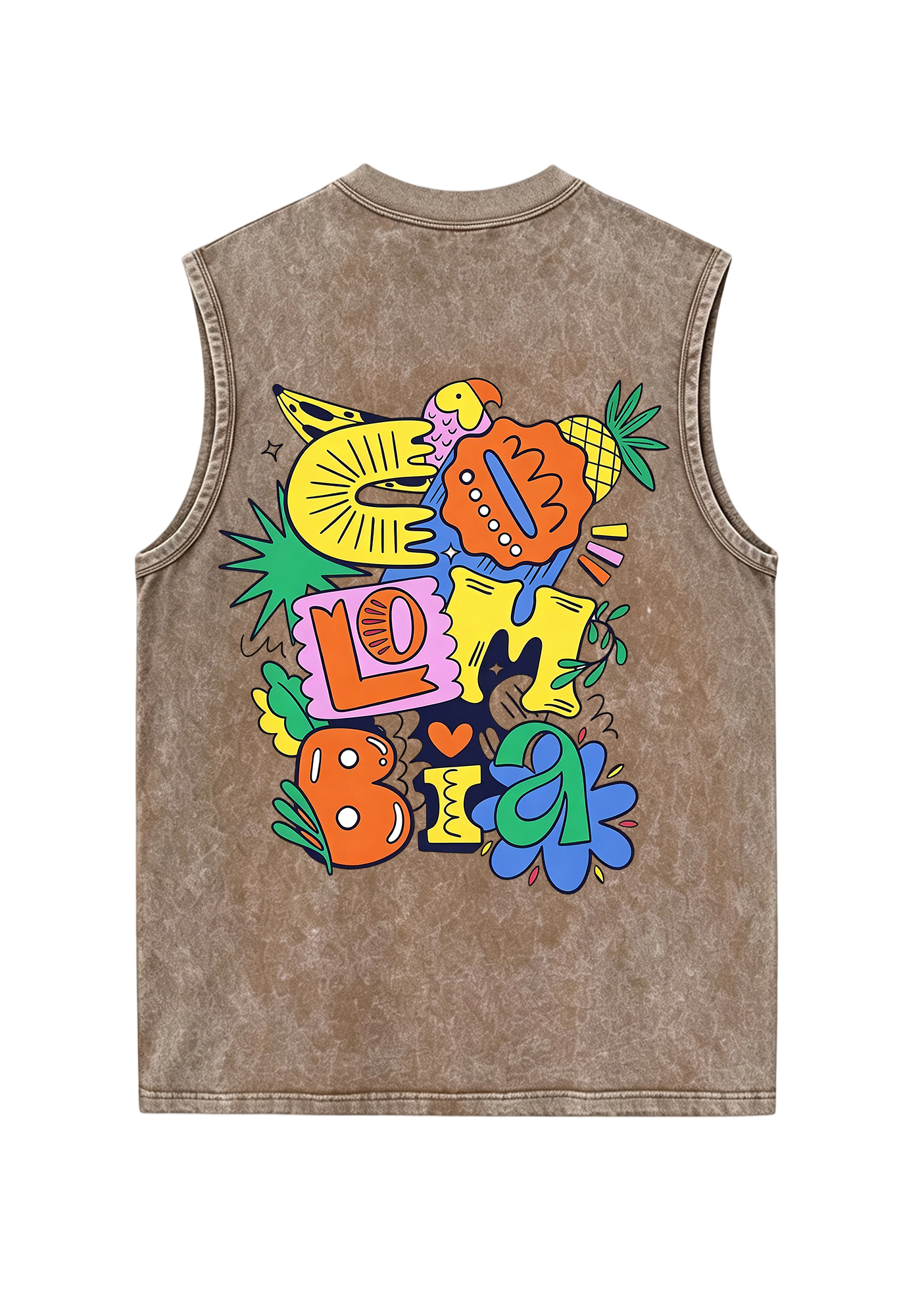 Cartoon Graffiti Colombia Bubble Letter Washed Tank