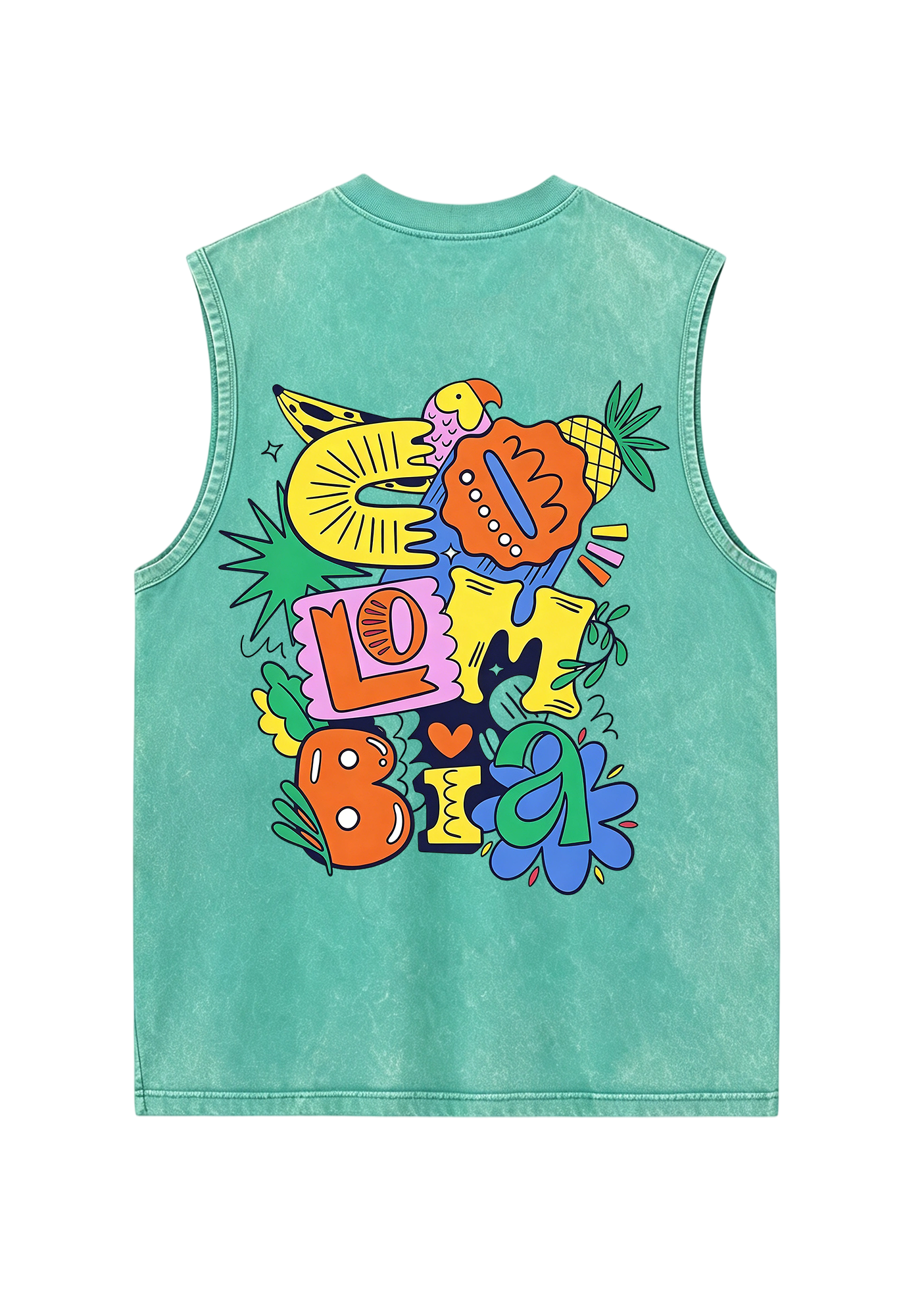 Cartoon Graffiti Colombia Bubble Letter Washed Tank