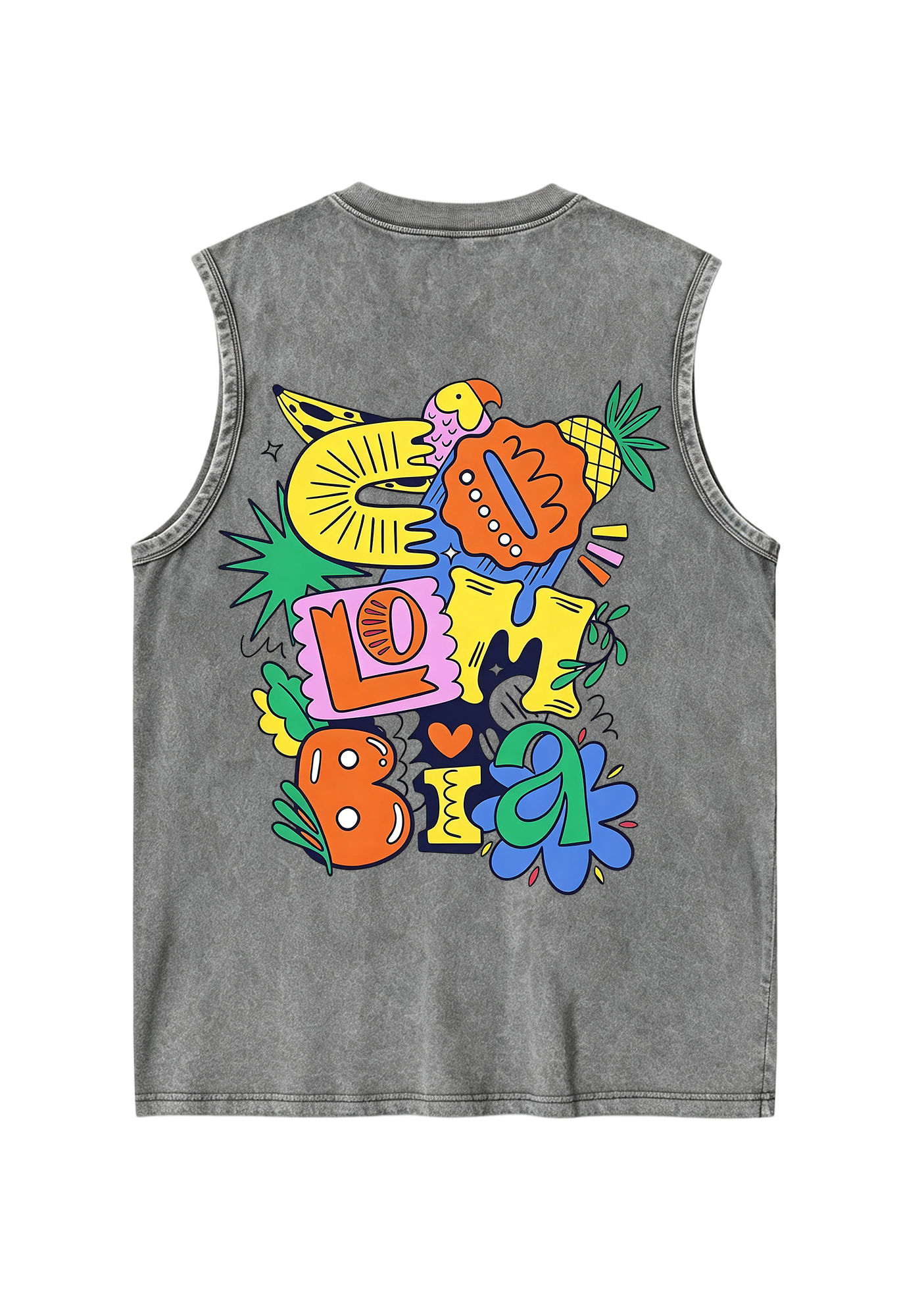 Cartoon Graffiti Colombia Bubble Letter Washed Tank