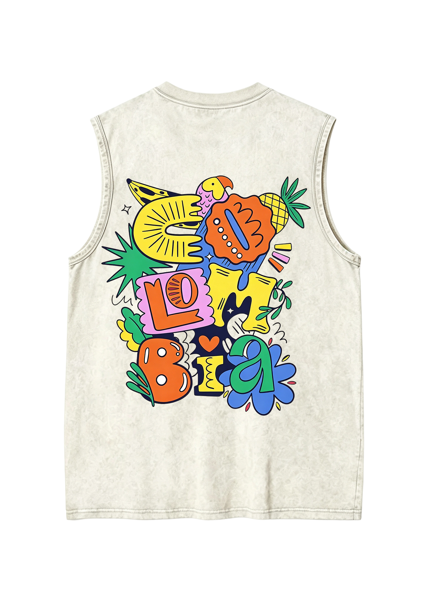 Cartoon Graffiti Colombia Bubble Letter Washed Tank
