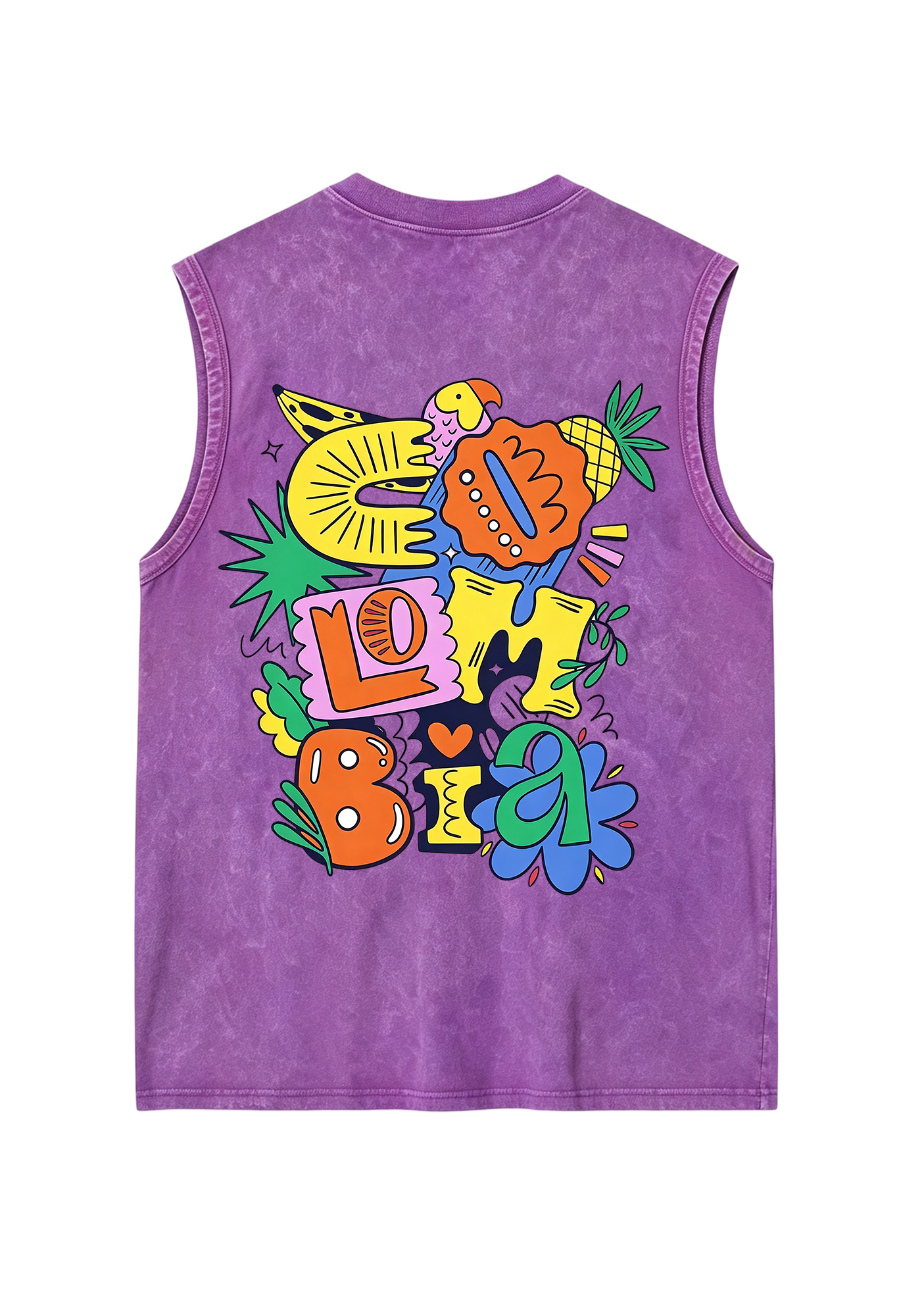 Cartoon Graffiti Colombia Bubble Letter Washed Tank