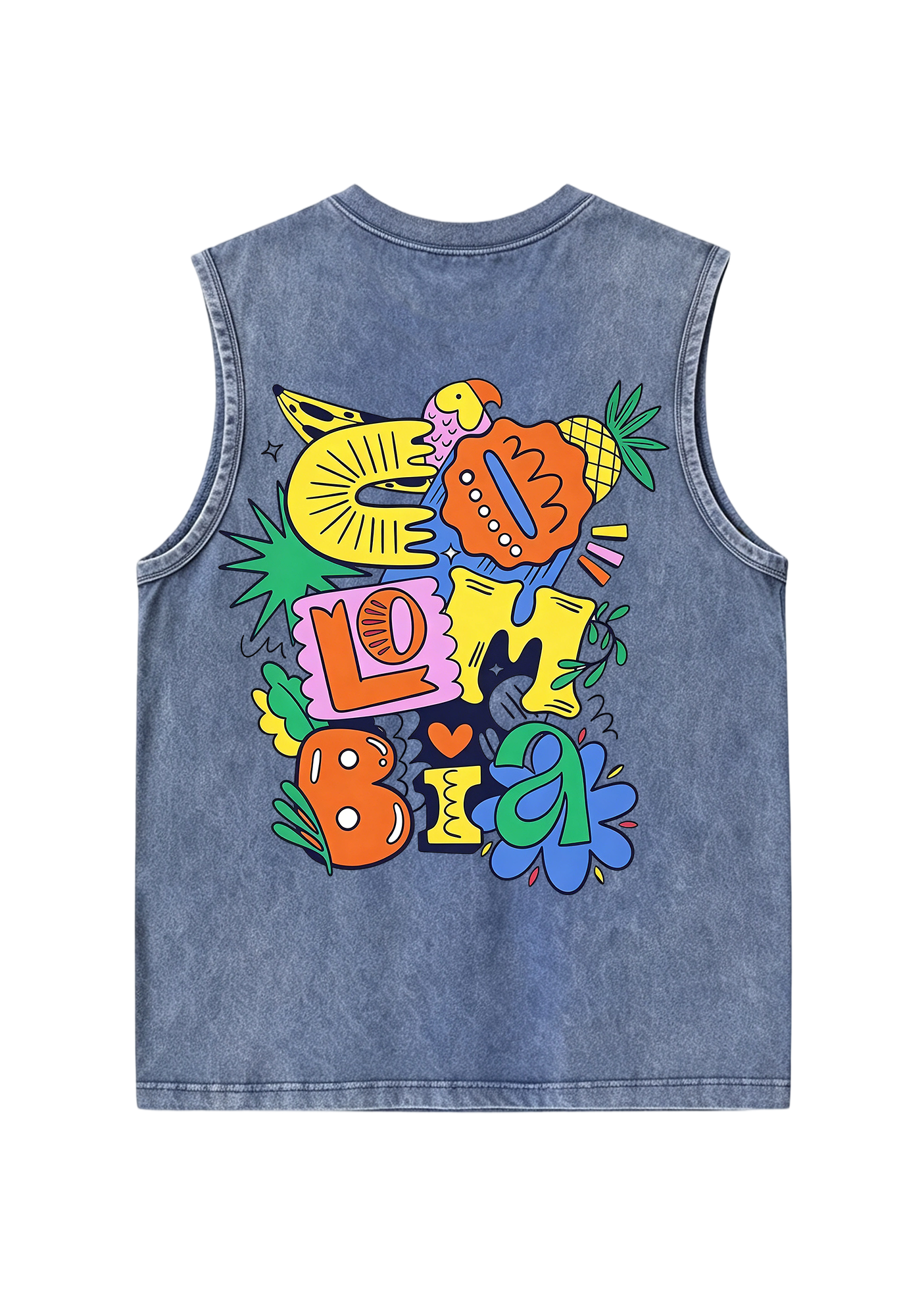 Cartoon Graffiti Colombia Bubble Letter Washed Tank