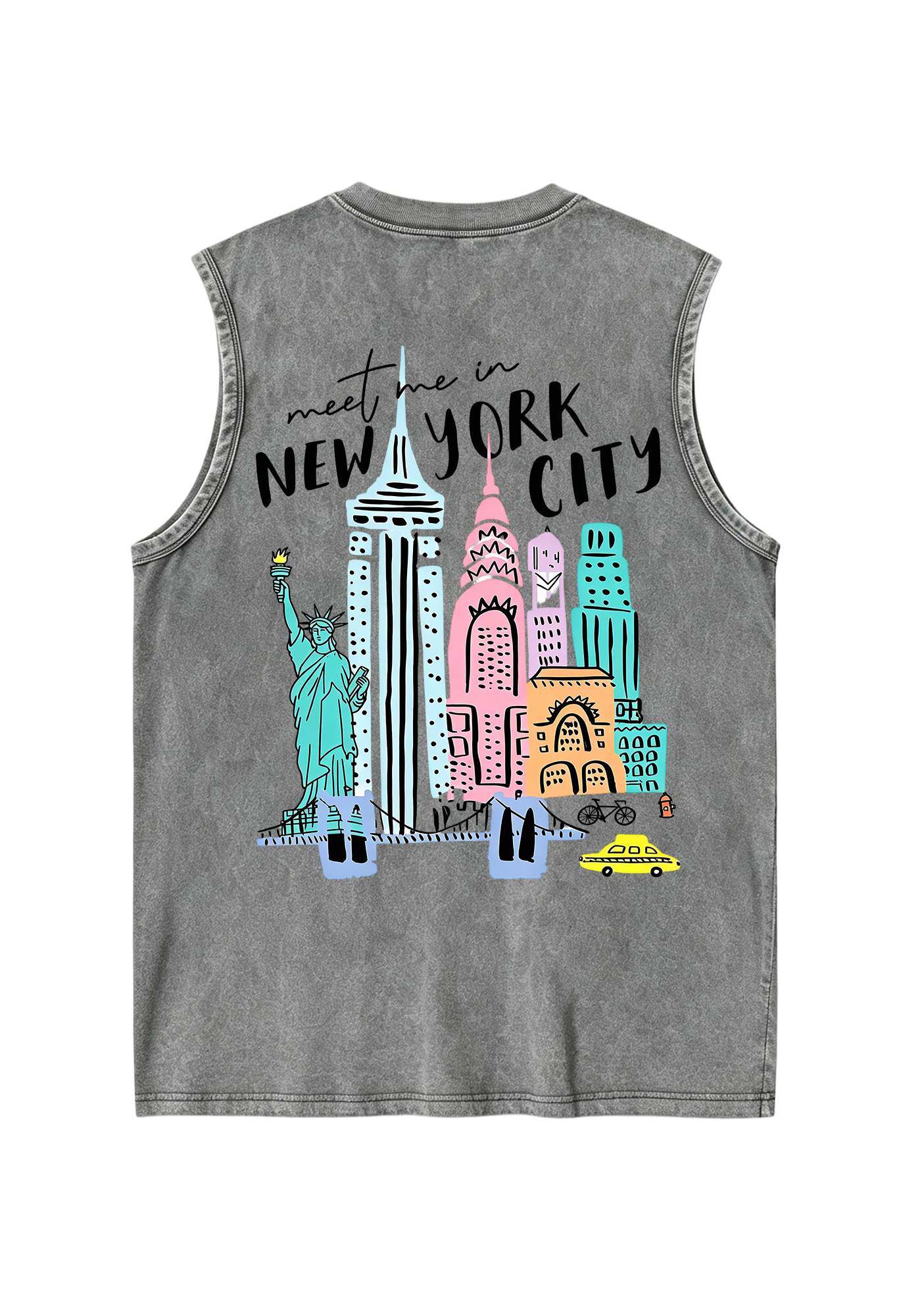 Meet Me In New York City Pastel Skyline Washed Tank