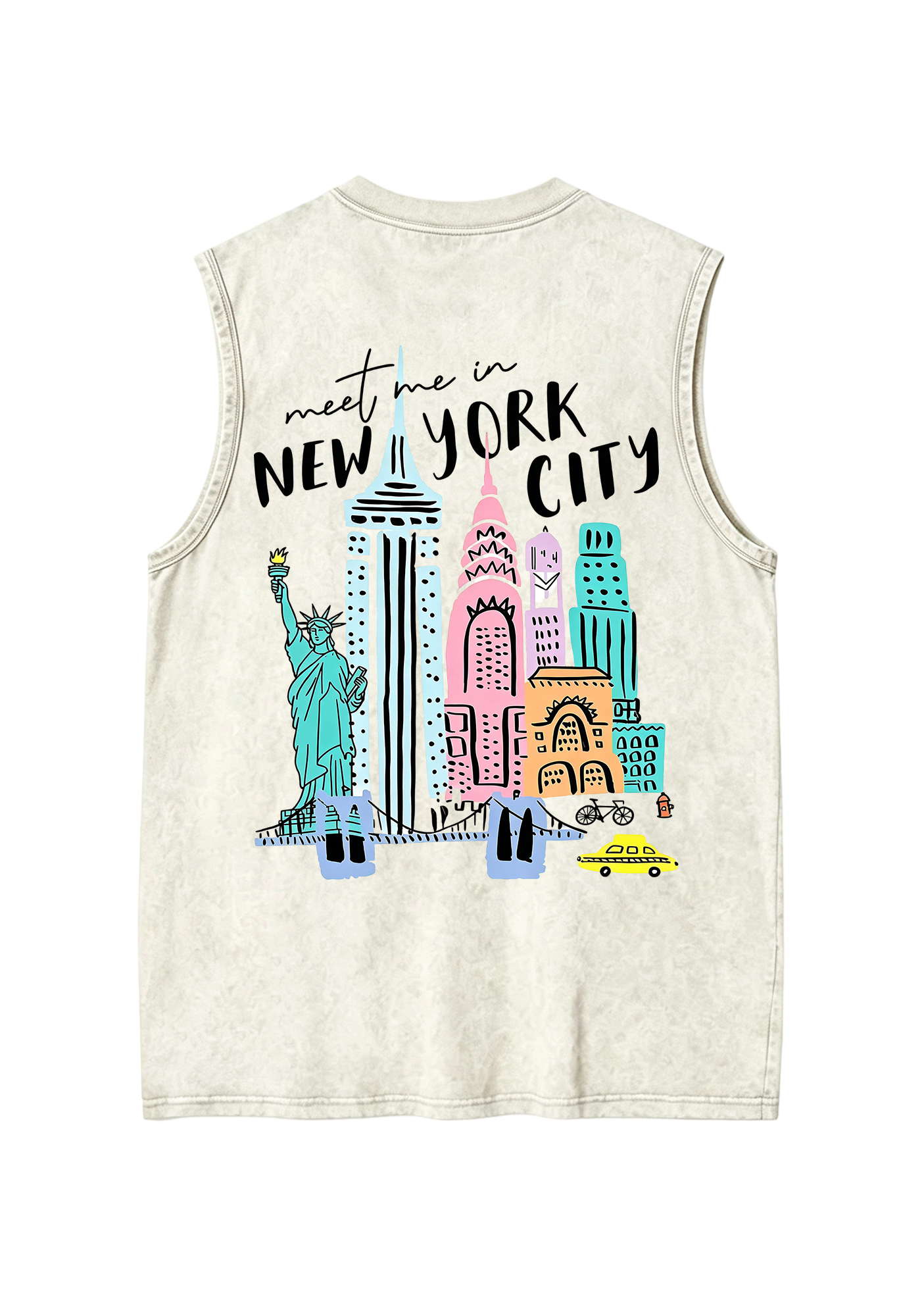 Meet Me In New York City Pastel Skyline Washed Tank