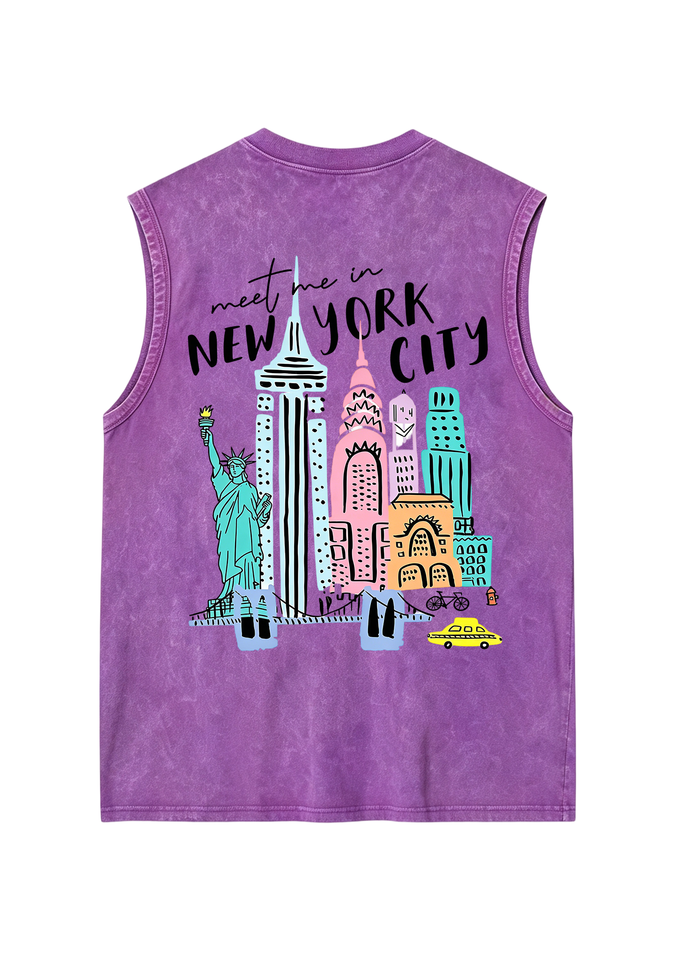 Meet Me In New York City Pastel Skyline Washed Tank
