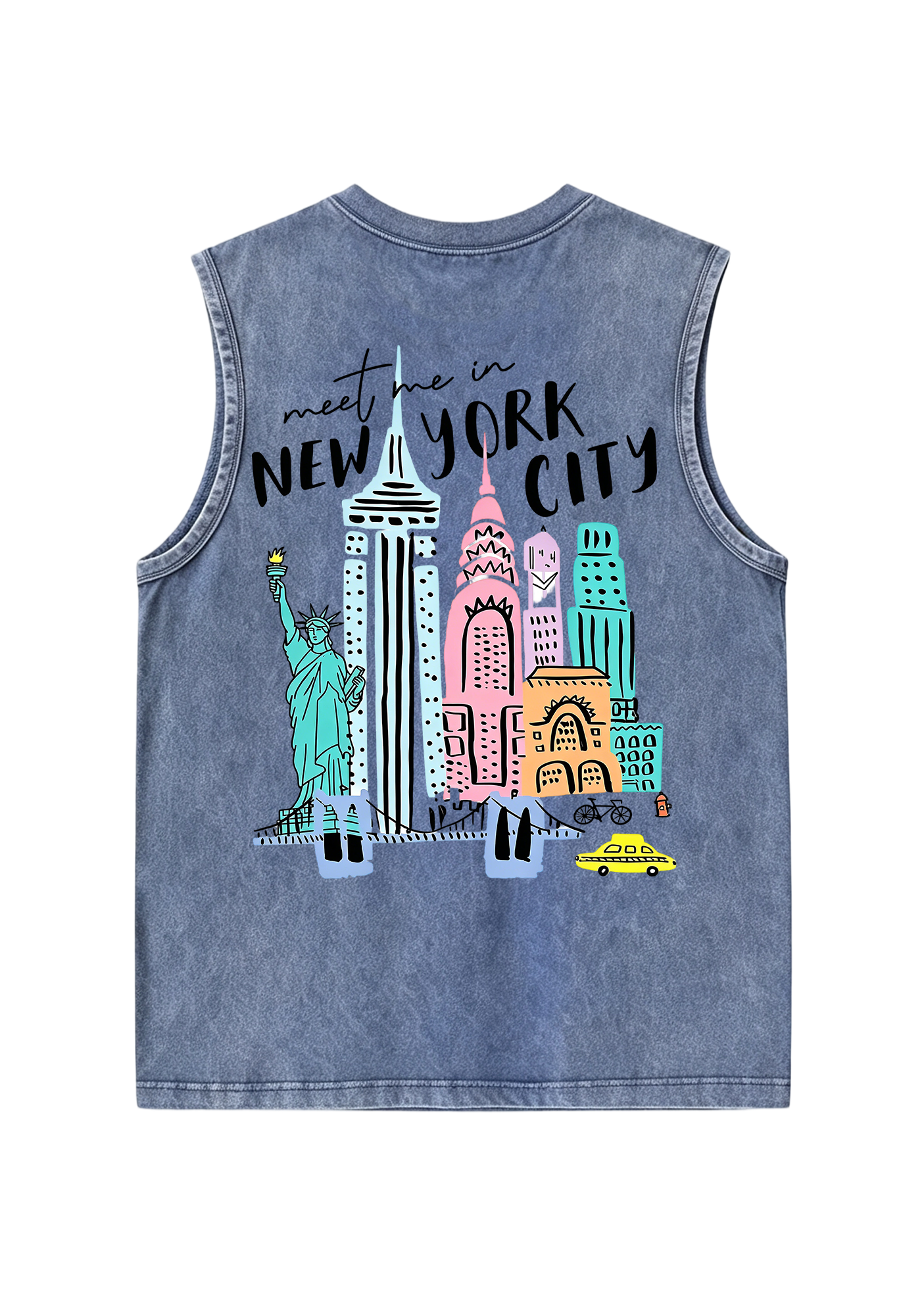 Meet Me In New York City Pastel Skyline Washed Tank