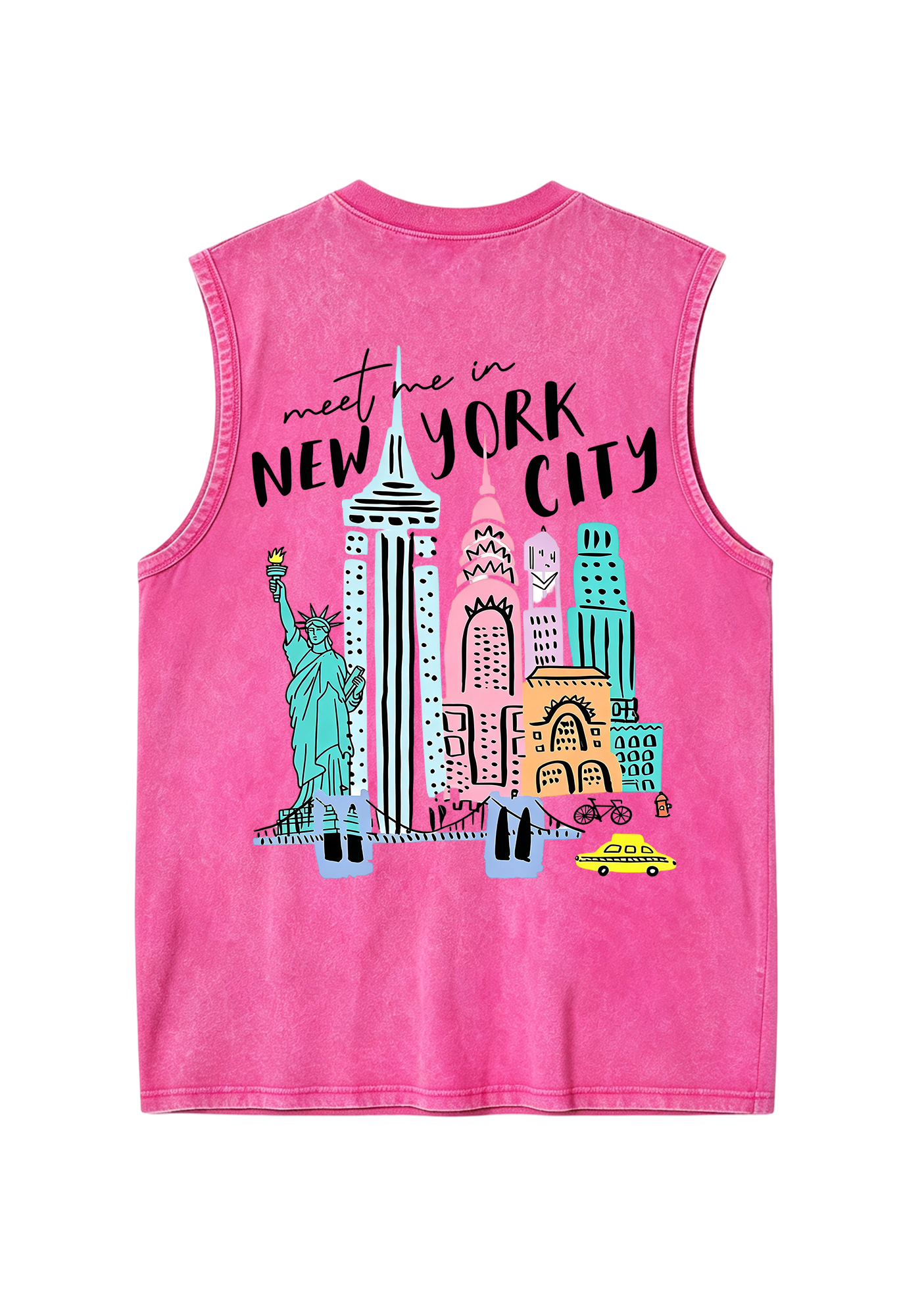 Meet Me In New York City Pastel Skyline Washed Tank