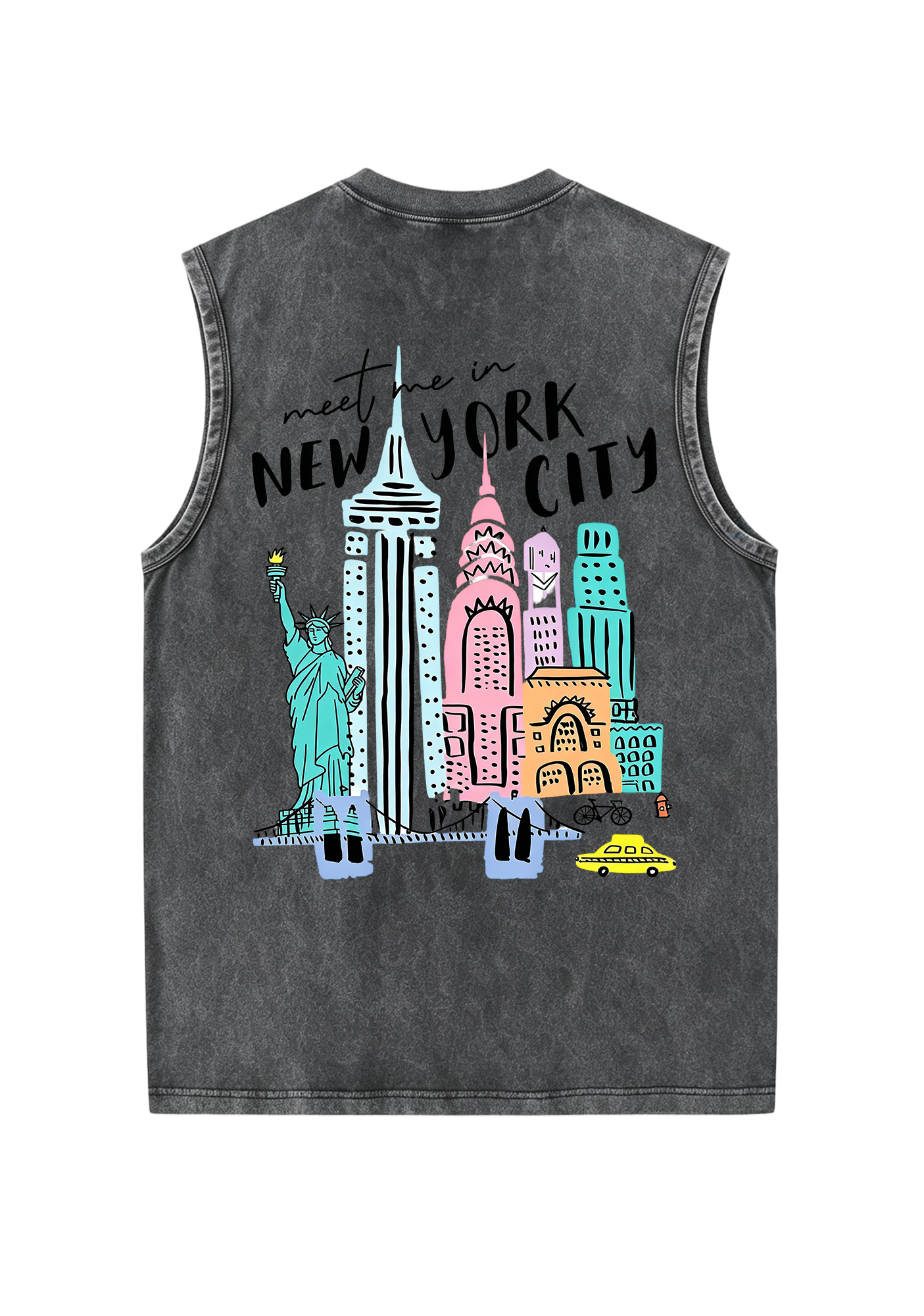 Meet Me In New York City Pastel Skyline Washed Tank