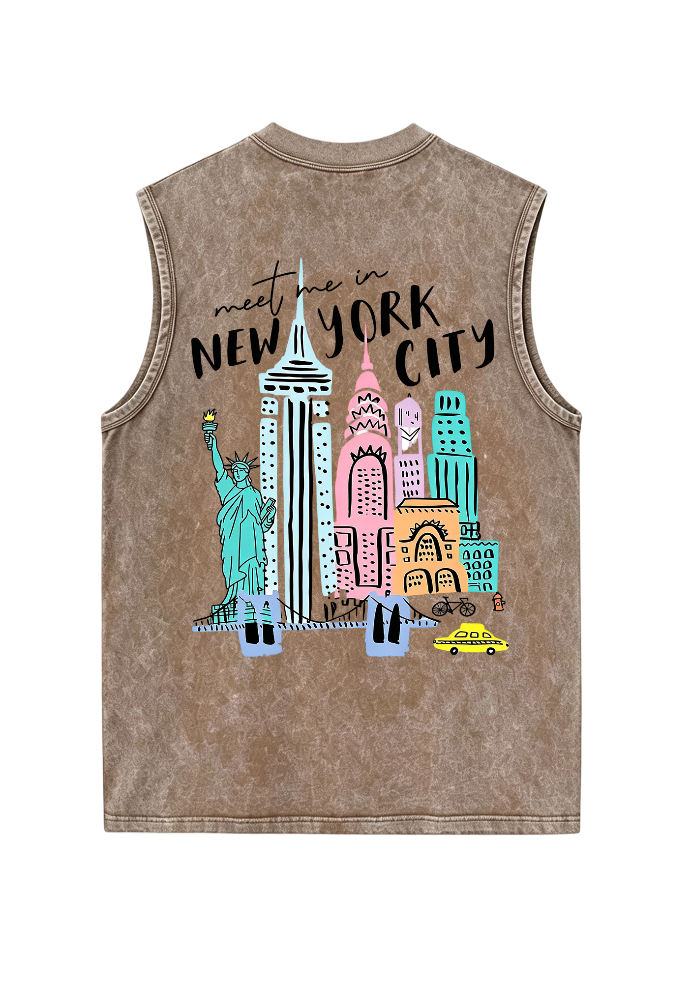 Meet Me In New York City Pastel Skyline Washed Tank