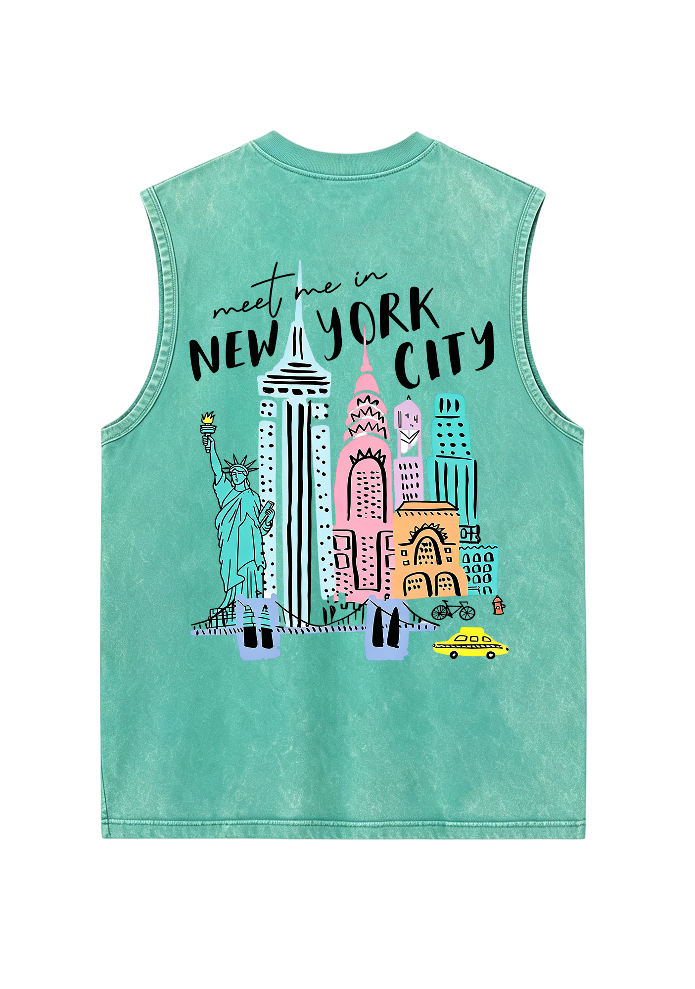 Meet Me In New York City Pastel Skyline Washed Tank