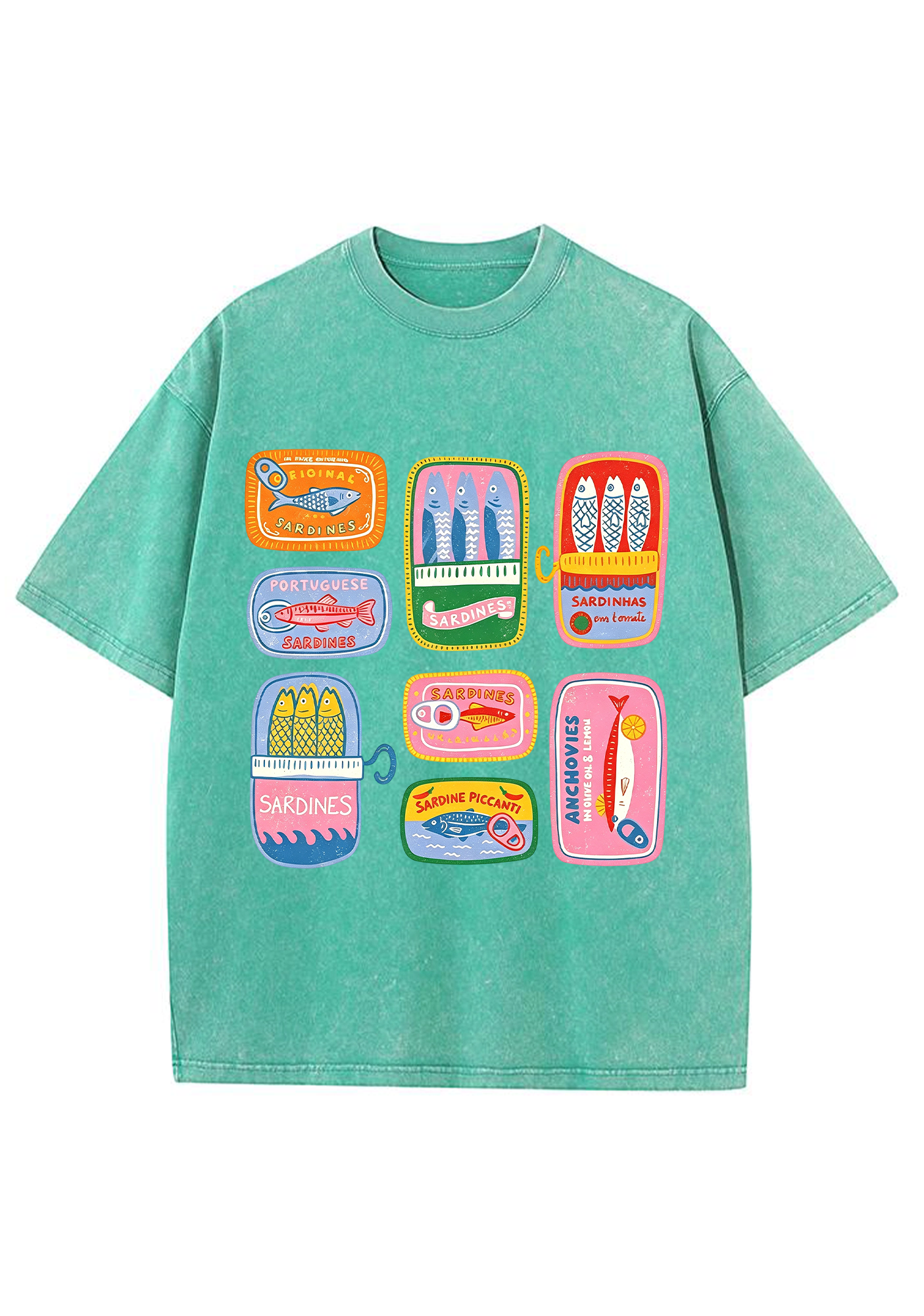 Sardine Can Label Print Mineral Washed Tee