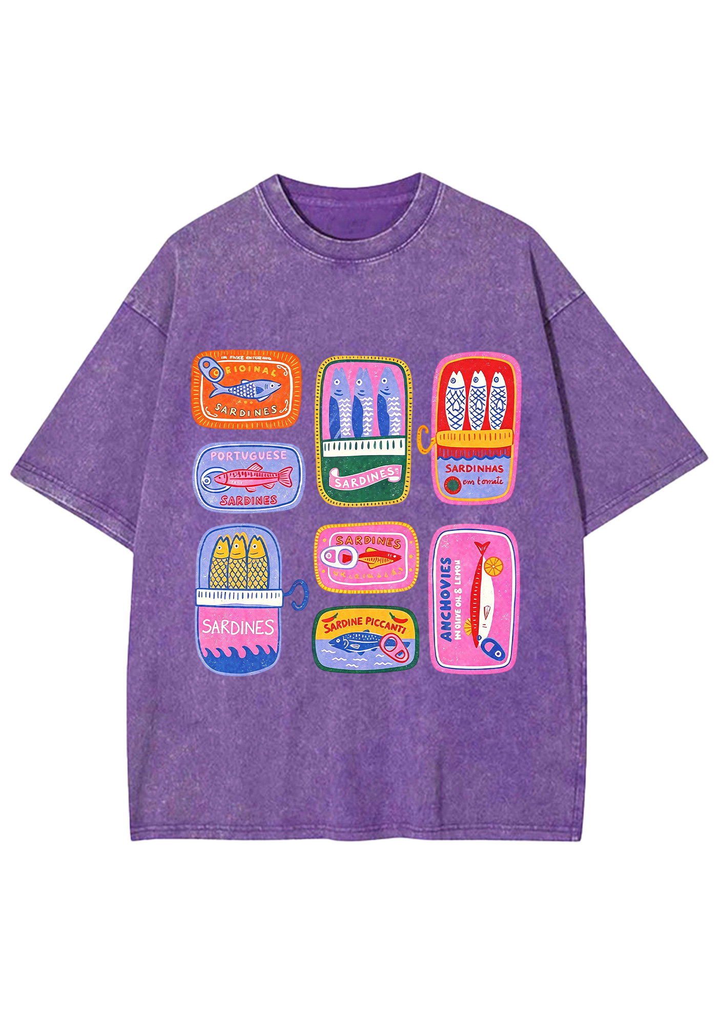 Sardine Can Label Print Mineral Washed Tee