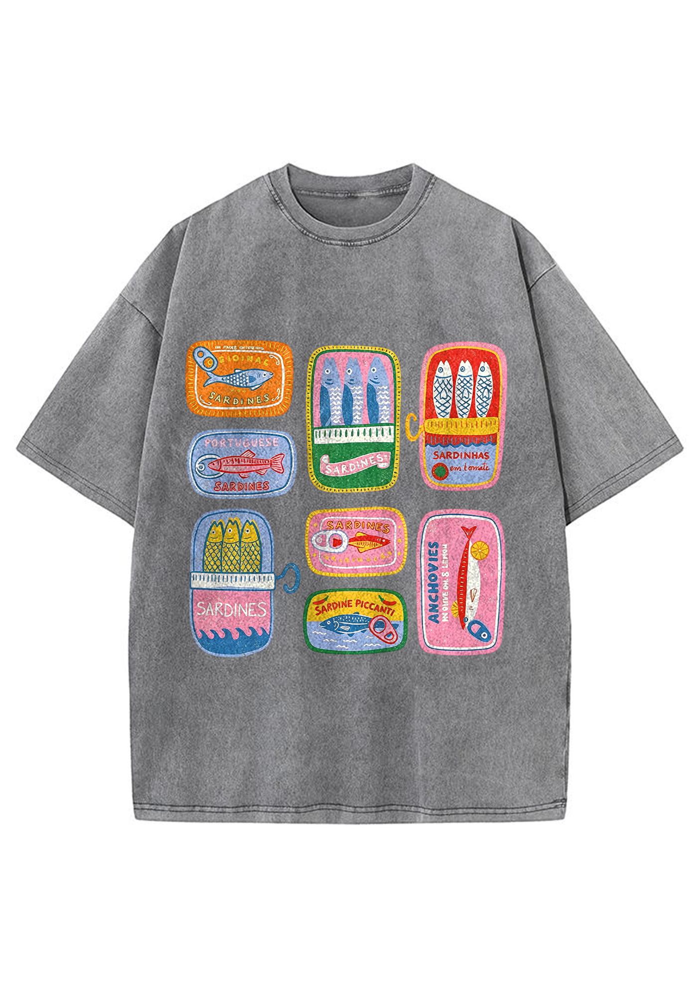 Sardine Can Label Print Mineral Washed Tee