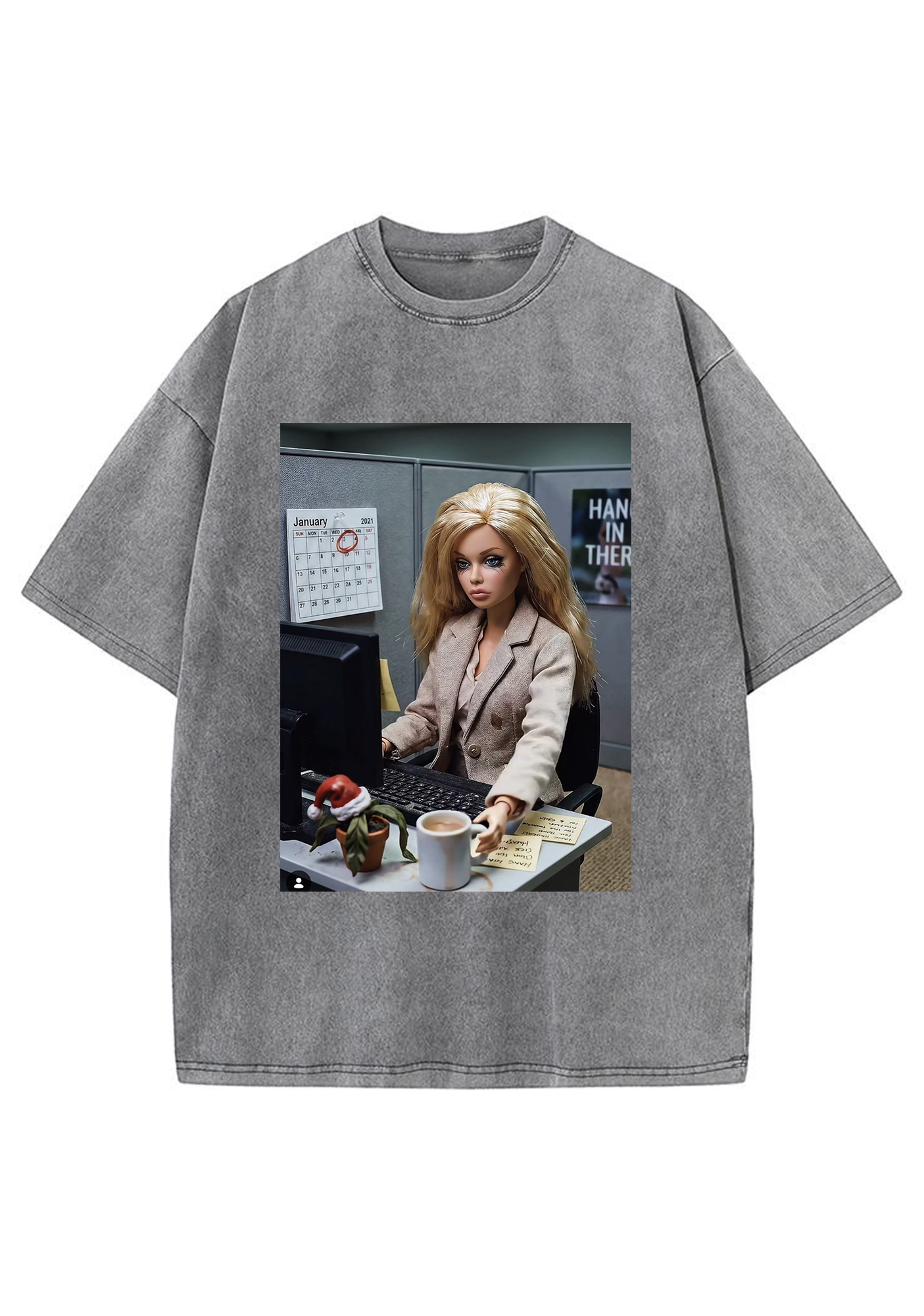 Office Worker Barbie Meme Y2K Washed Tee