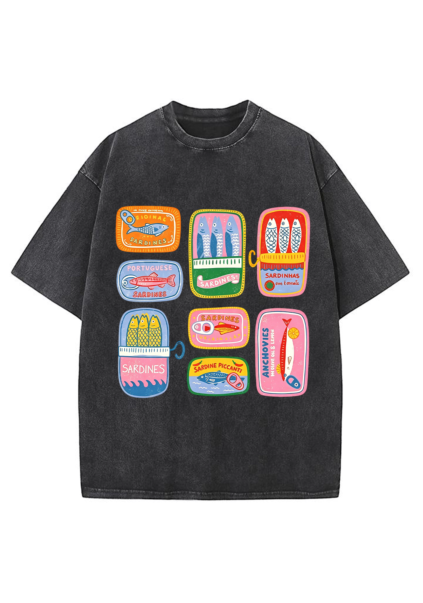 Sardine Can Label Print Mineral Washed Tee
