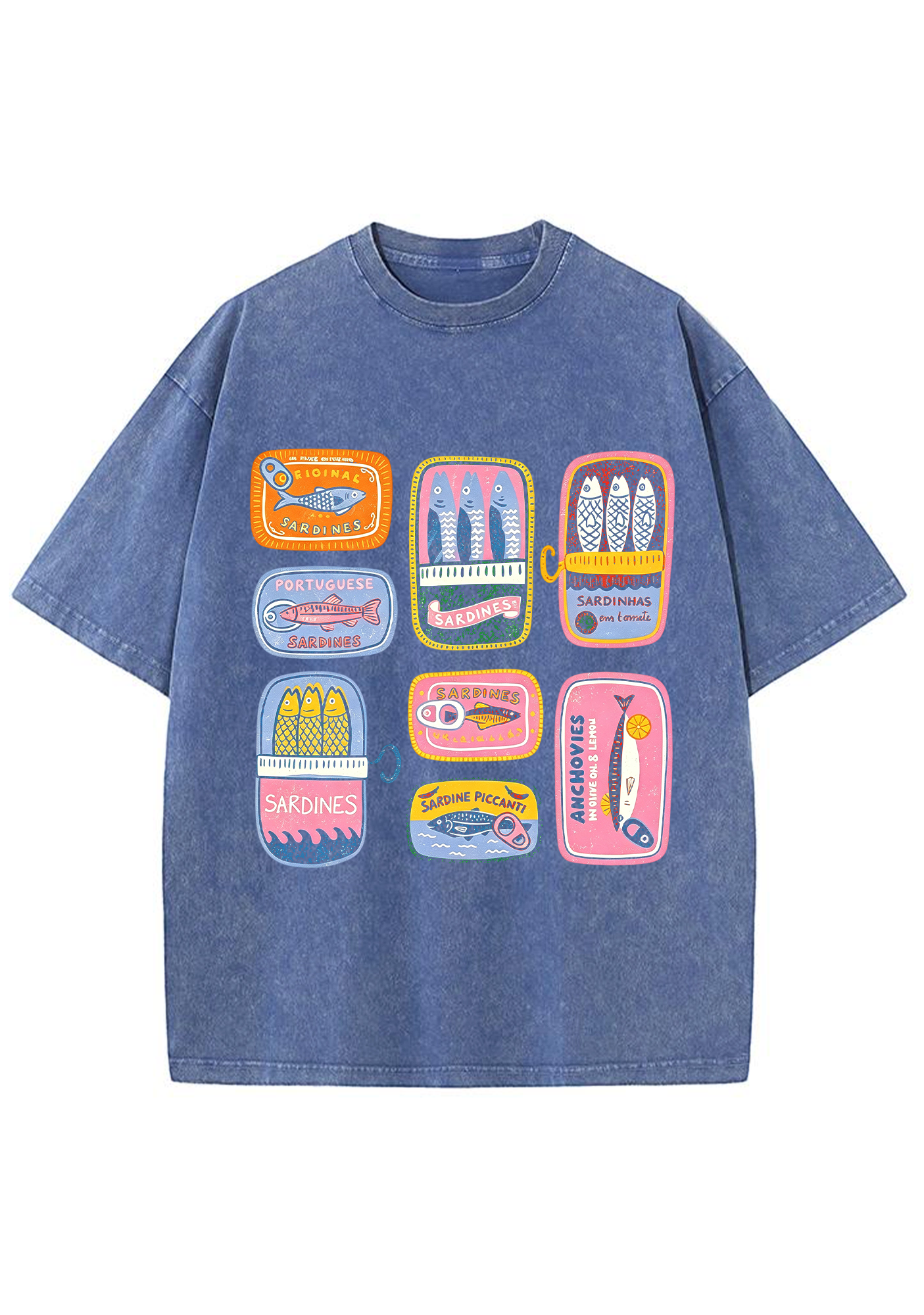 Sardine Can Label Print Mineral Washed Tee