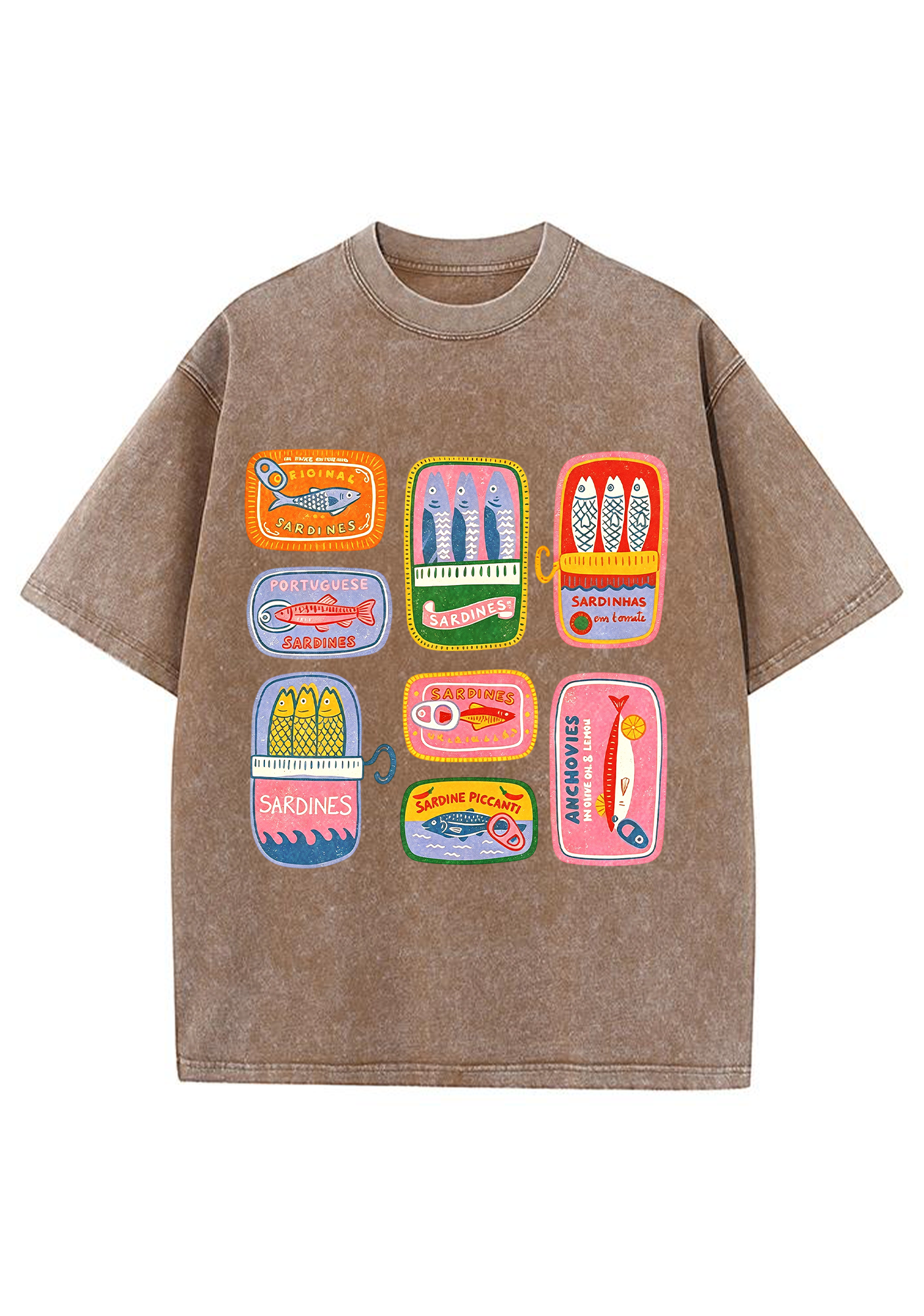 Sardine Can Label Print Mineral Washed Tee