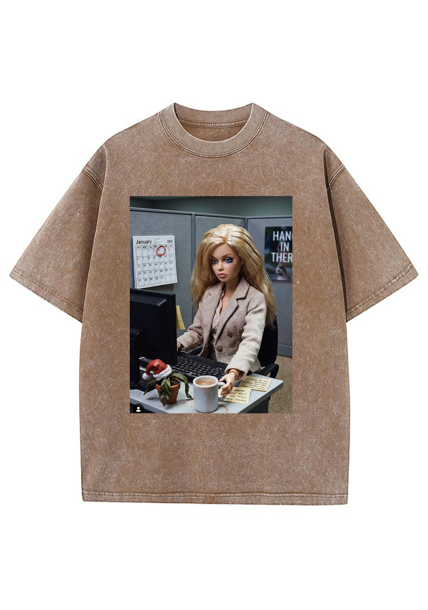 Office Worker Barbie Meme Y2K Washed Tee