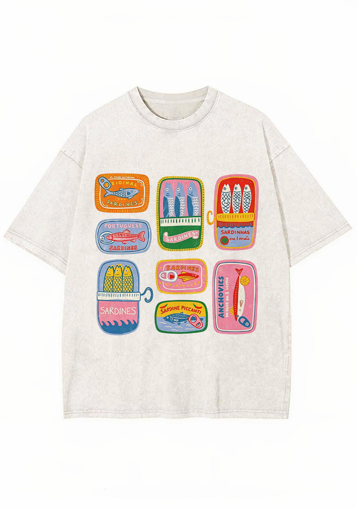 Sardine Can Label Print Mineral Washed Tee