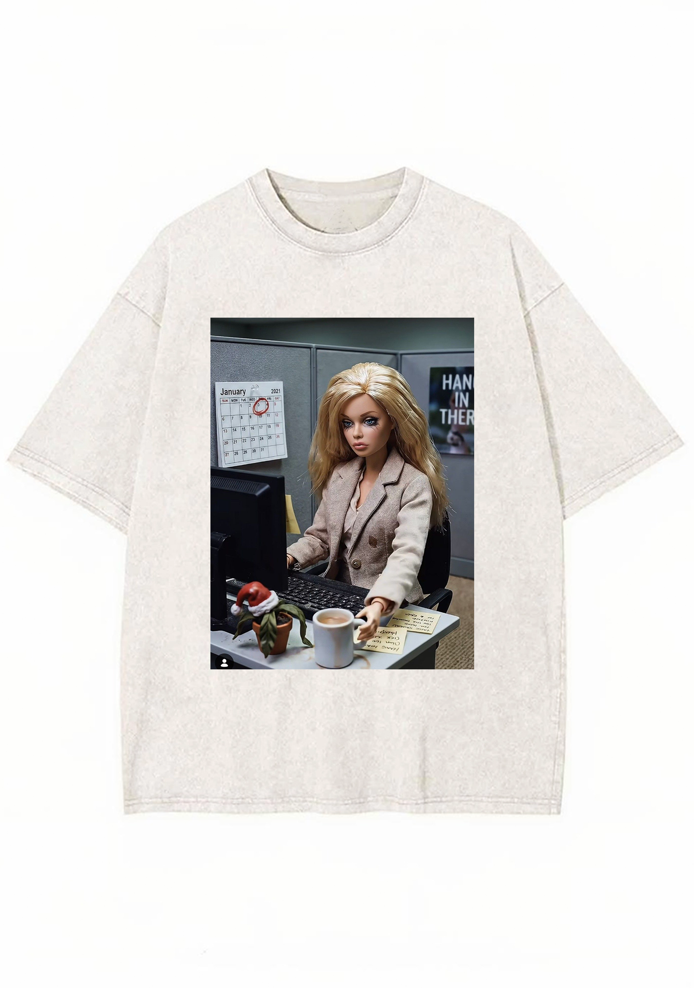Office Worker Barbie Meme Y2K Washed Tee