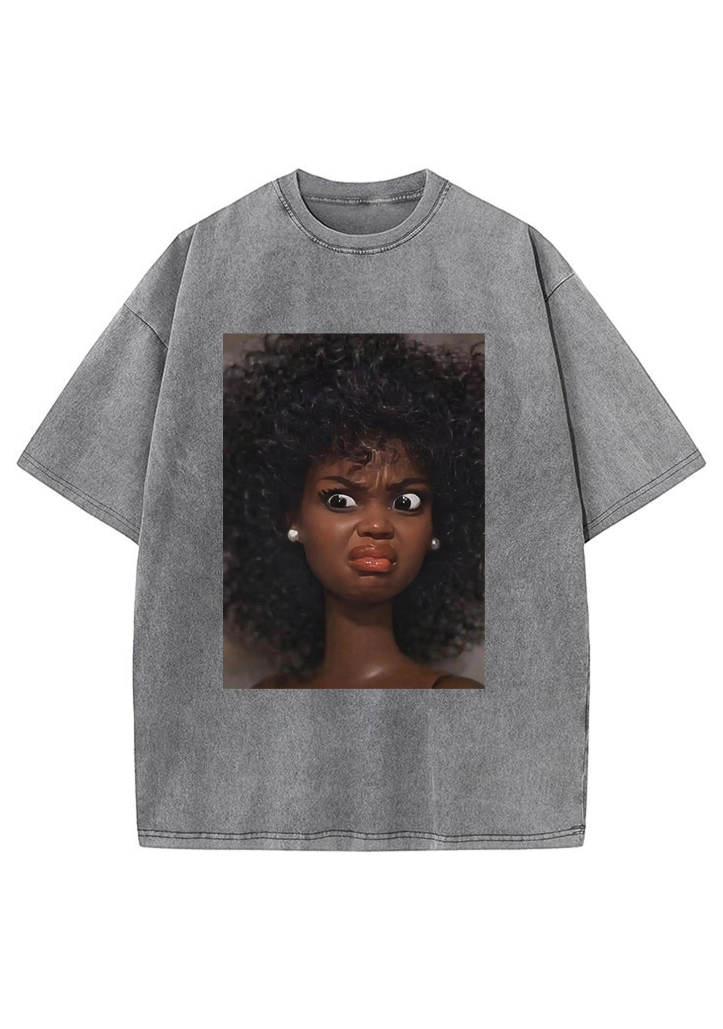 Angry Curly Hair Black Barbie Meme Y2K Washed Tee