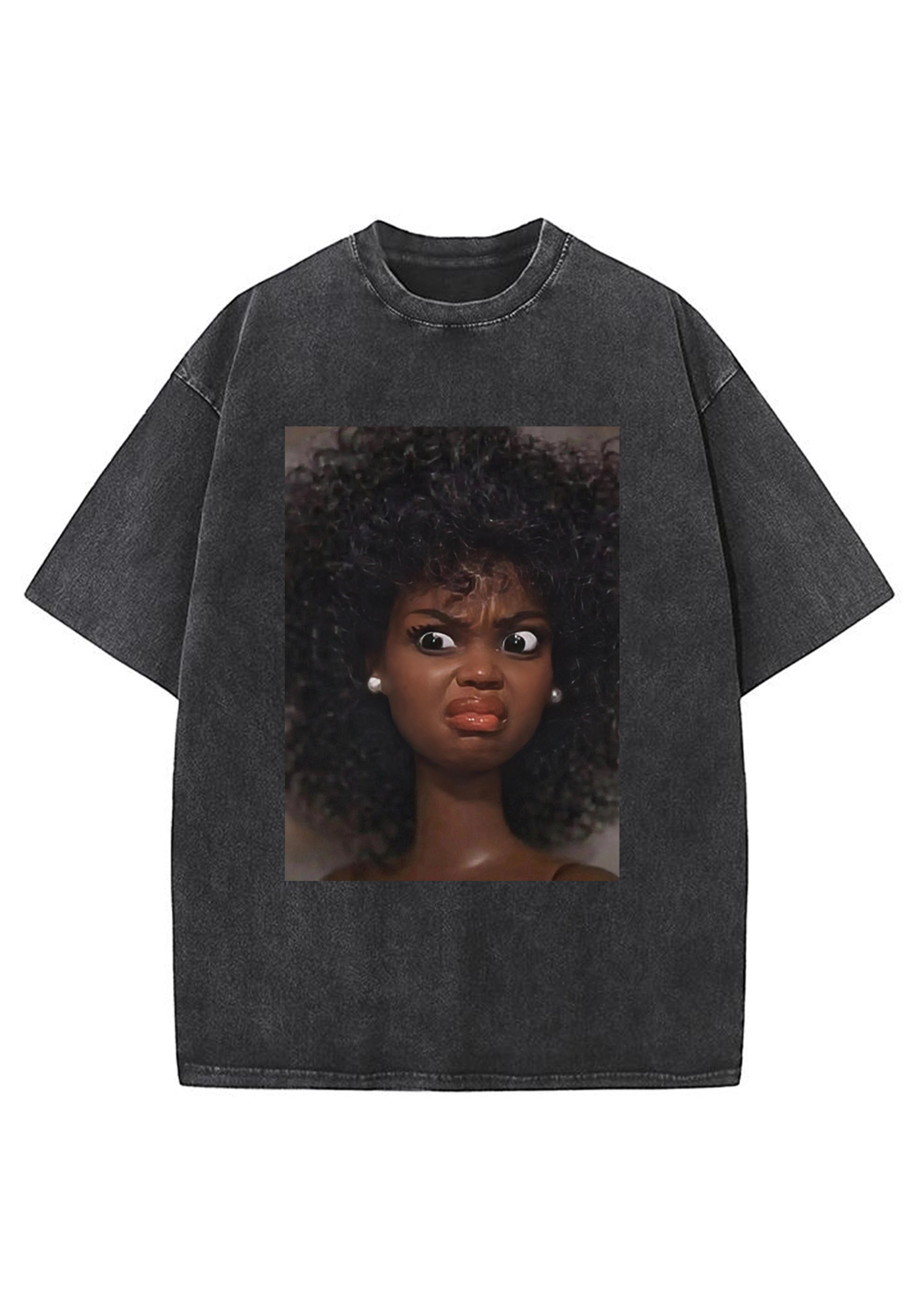 Angry Curly Hair Black Barbie Meme Y2K Washed Tee