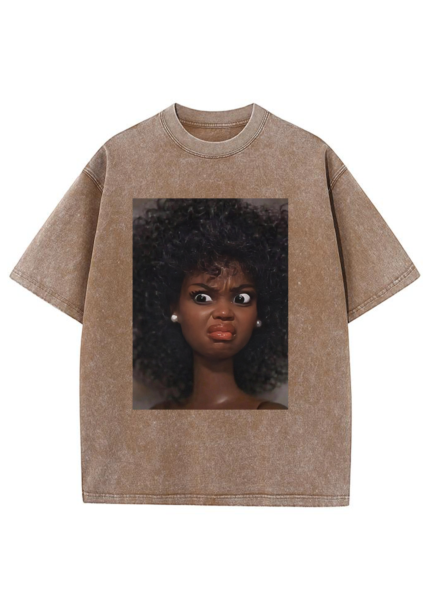 Angry Curly Hair Black Barbie Meme Y2K Washed Tee