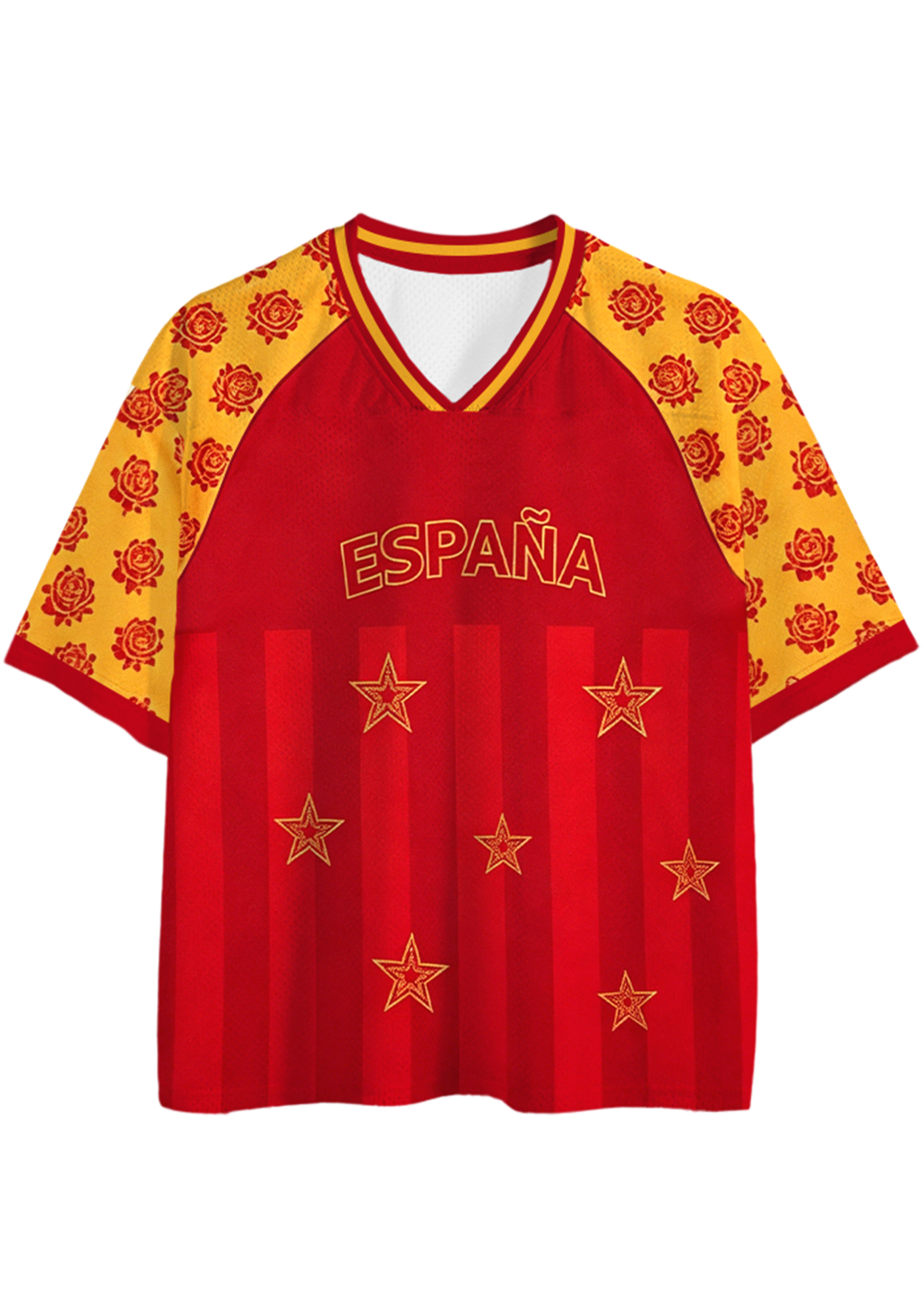 Red Yellow Striped Espana Star Mesh Jersey Shirts