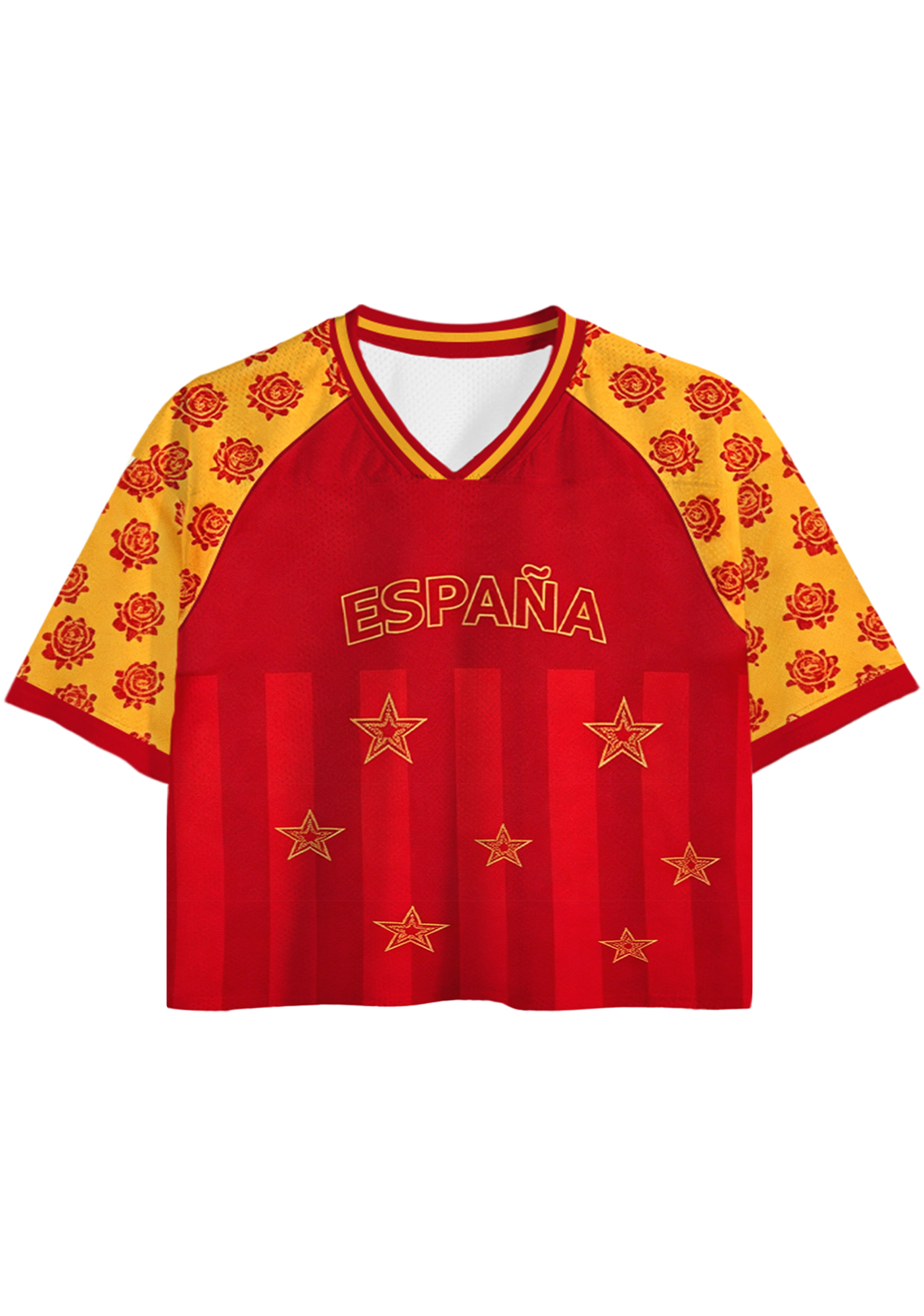 Red Yellow Striped Espana Star Cropped Jersey Shirt