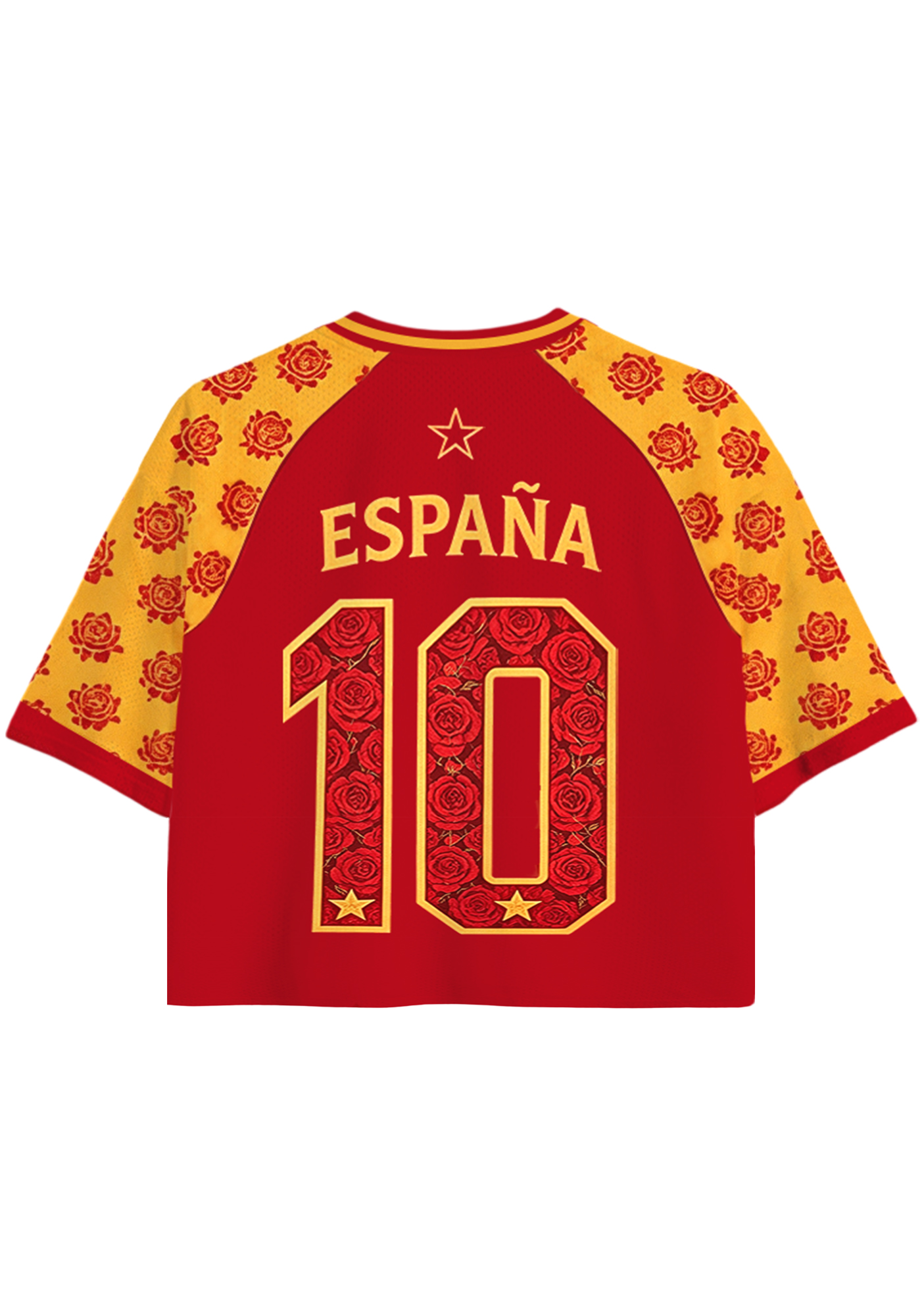 Red Yellow Striped Espana Star Cropped Jersey Shirt