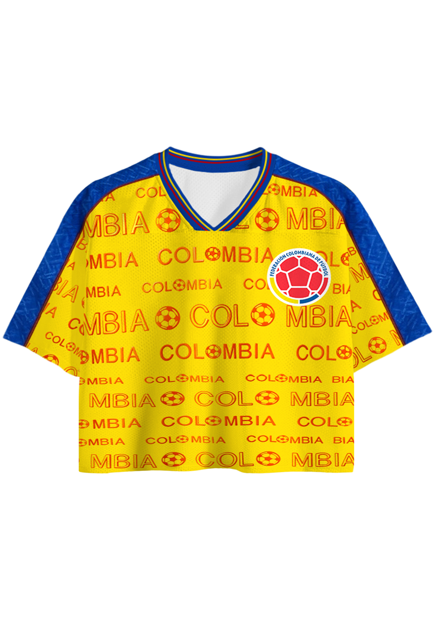 Colombian National Team Yellow Blue Cropped Jersey Shirt