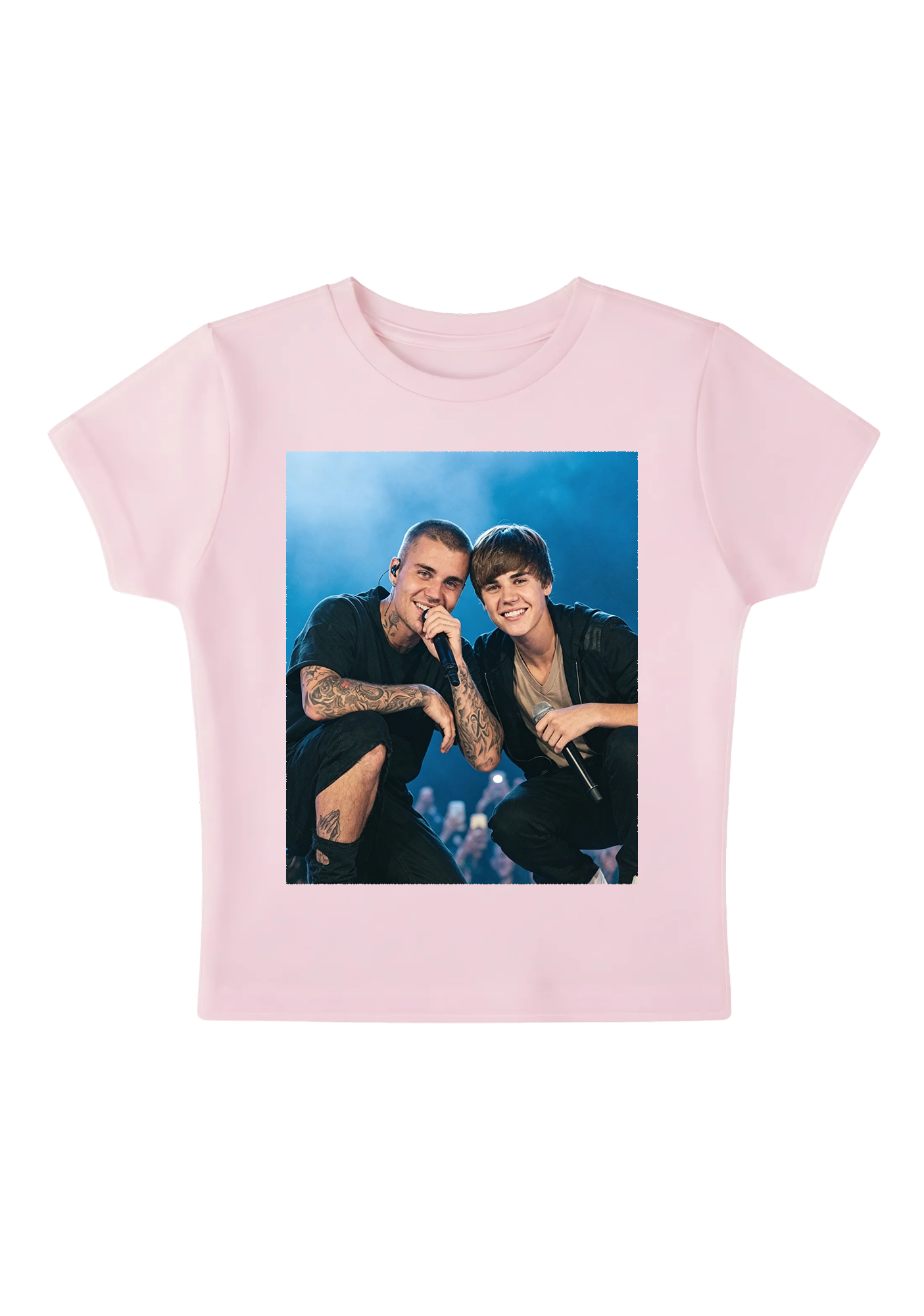  Justin Bieber Past & Present Candid Photo Y2K Baby Tee