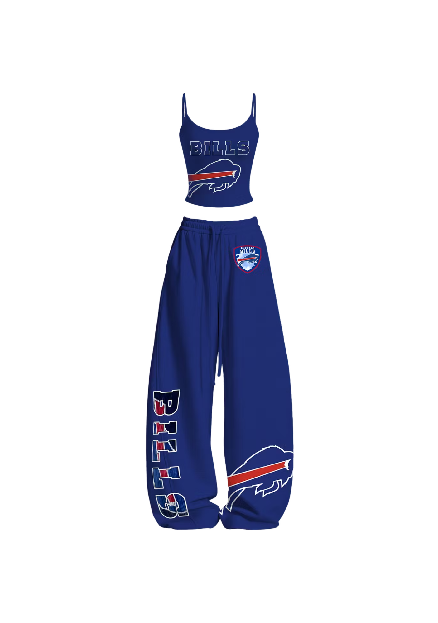 Royal Blue Bills Print Tops & Elasticated Trousers Two-Piece Set