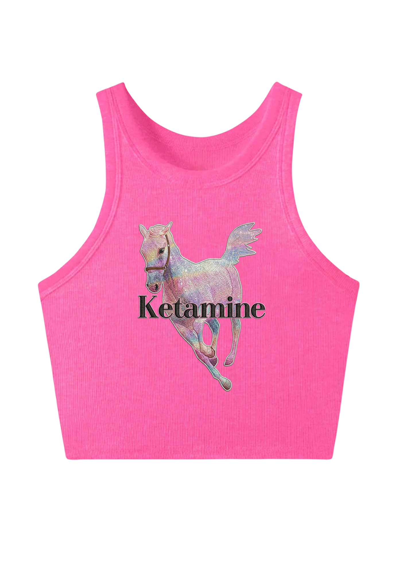 Pink Horse Embroidery Y2K Crop Tank Top
