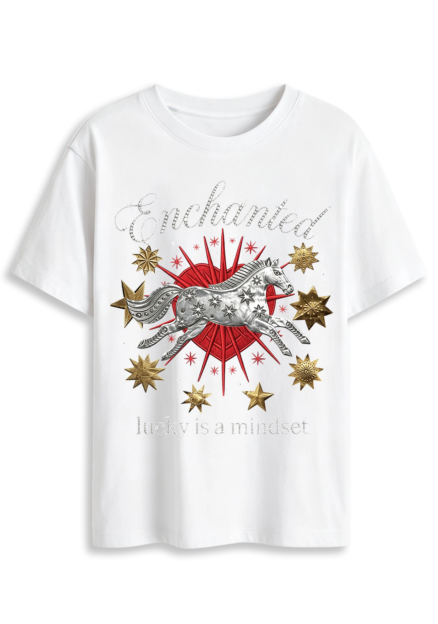 Enchanted Lucky Is A Mindset Horse Star Heart Graphic T-Shirt