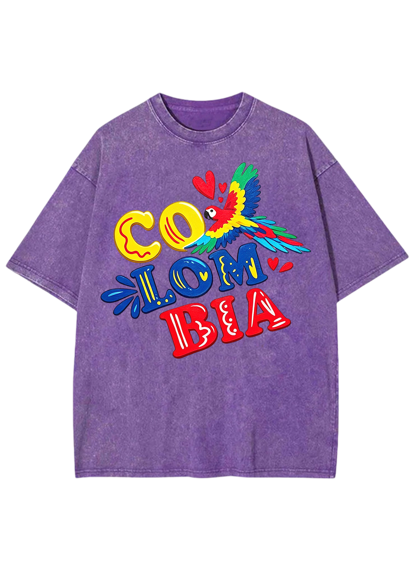 Colombia Macaw Heart Bubble Letter Washed Tee