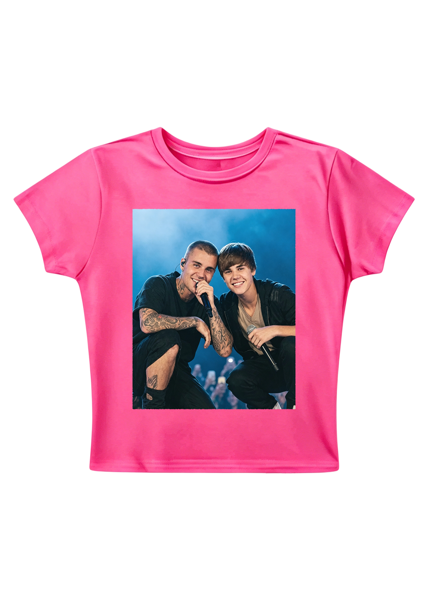  Justin Bieber Past & Present Candid Photo Y2K Baby Tee