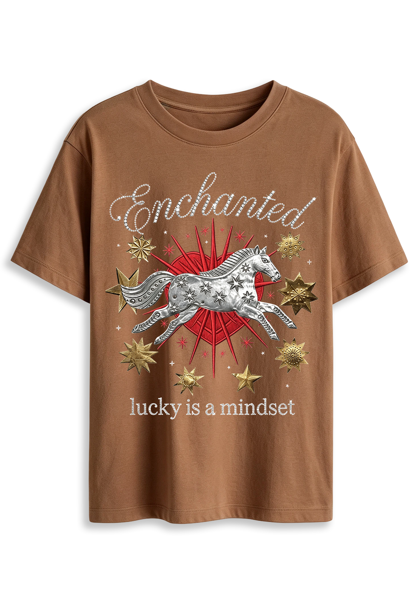 Enchanted Lucky Is A Mindset Horse Star Heart Graphic T-Shirt