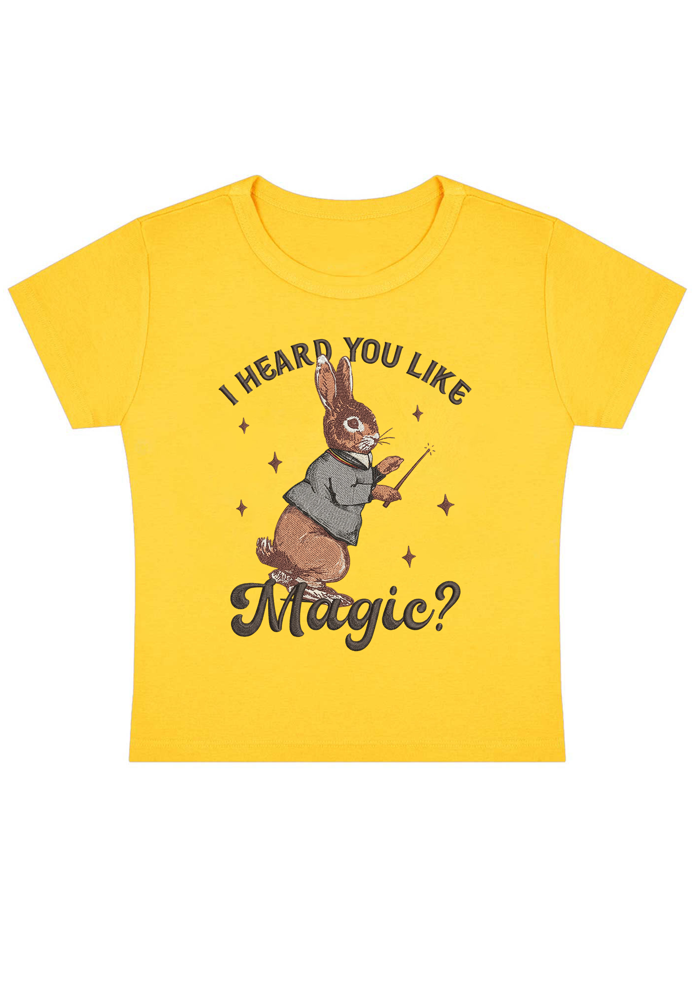 I Heard You Like Magic Embroidery Y2K Baby Tee