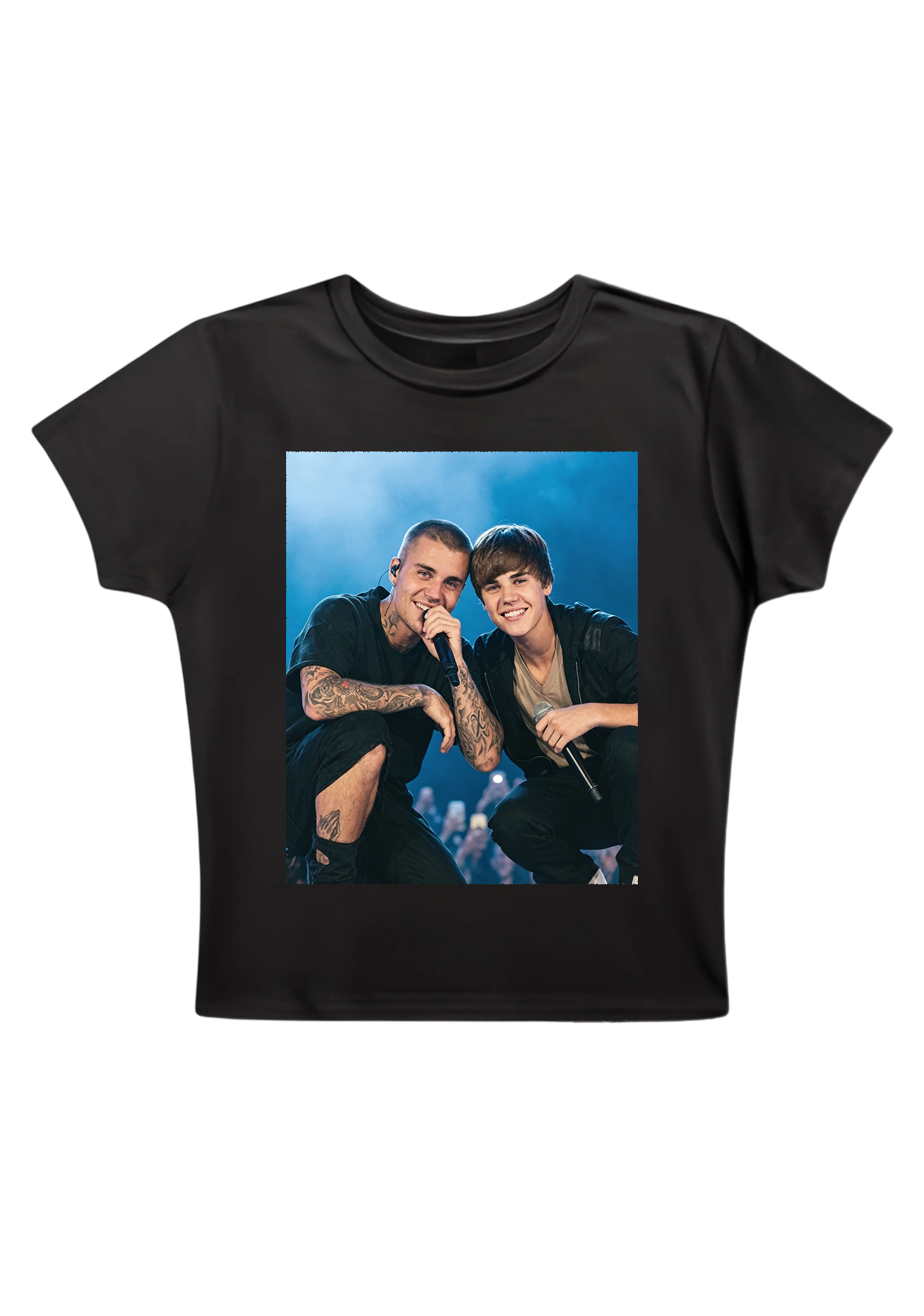  Justin Bieber Past & Present Candid Photo Y2K Baby Tee