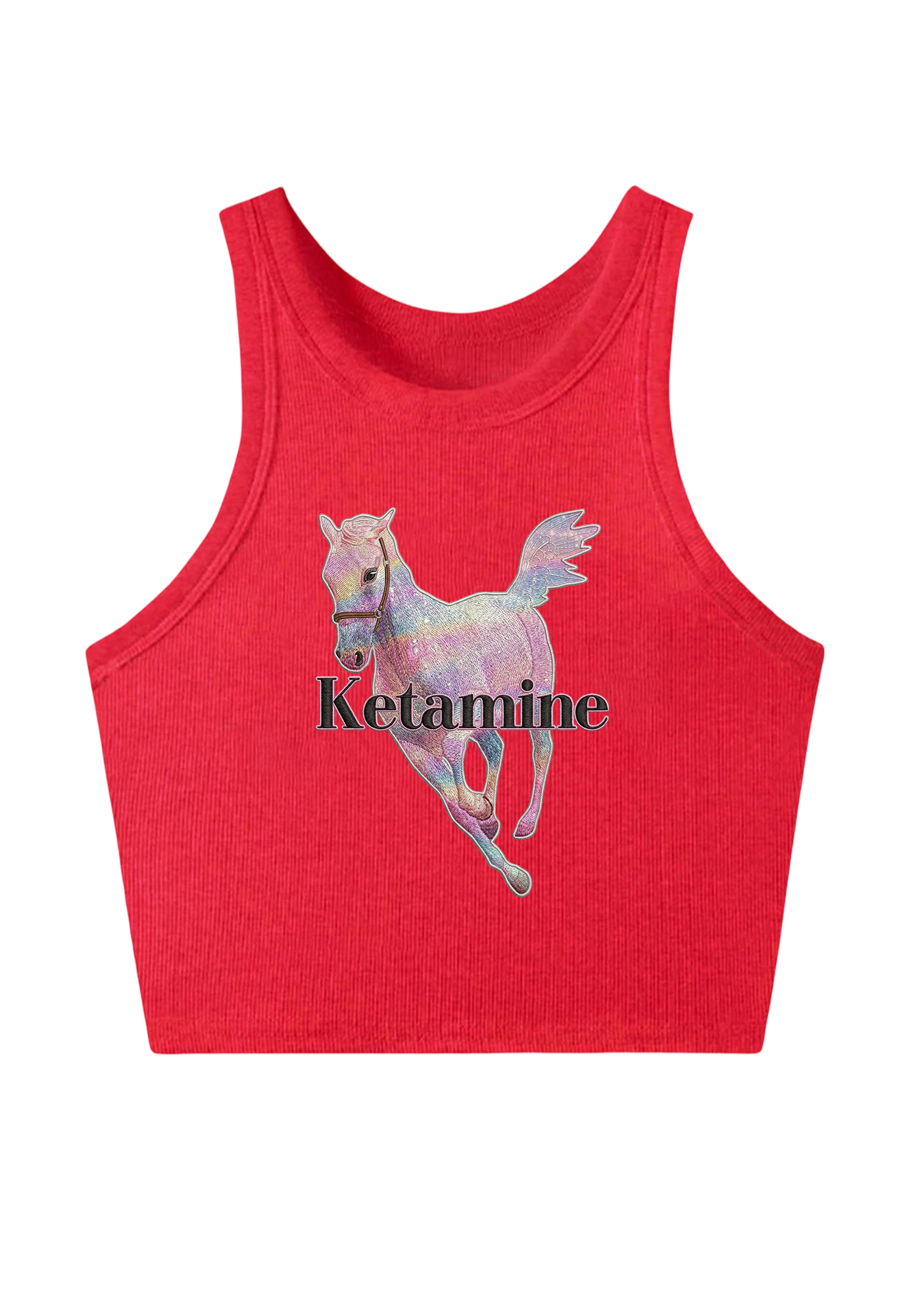 Pink Horse Embroidery Y2K Crop Tank Top
