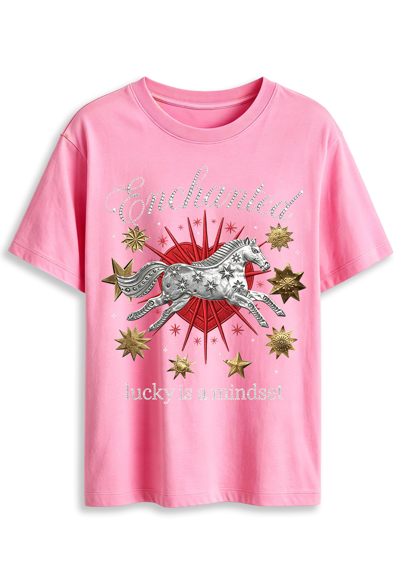 Enchanted Lucky Is A Mindset Horse Star Heart Graphic T-Shirt