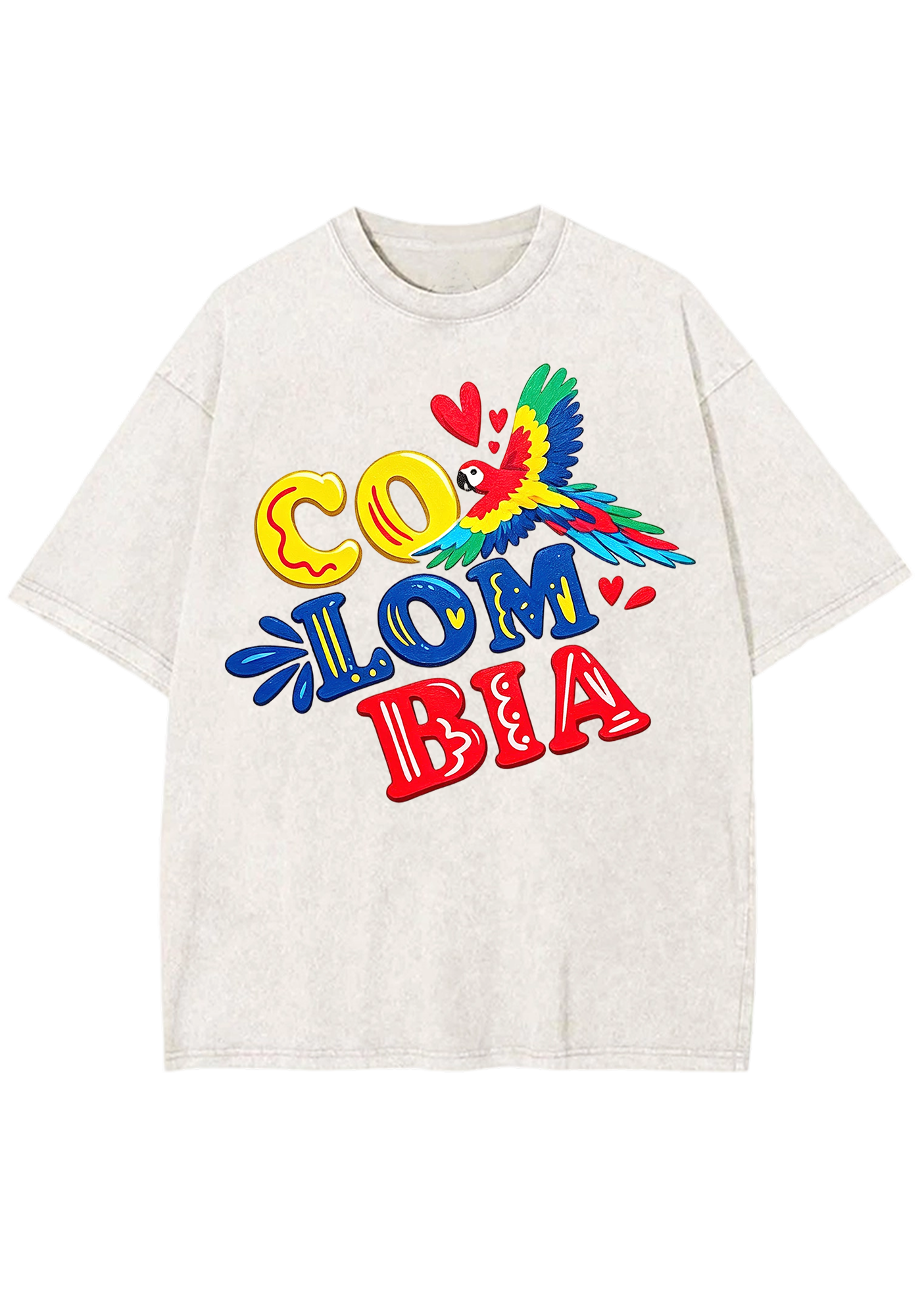 Colombia Macaw Heart Bubble Letter Washed Tee