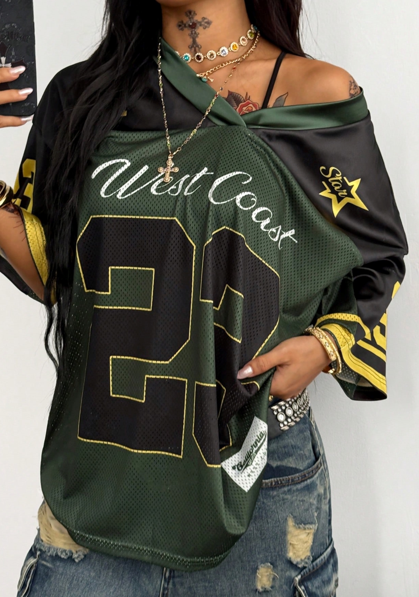 24 Star Letter Print Mesh Jersey Shirts